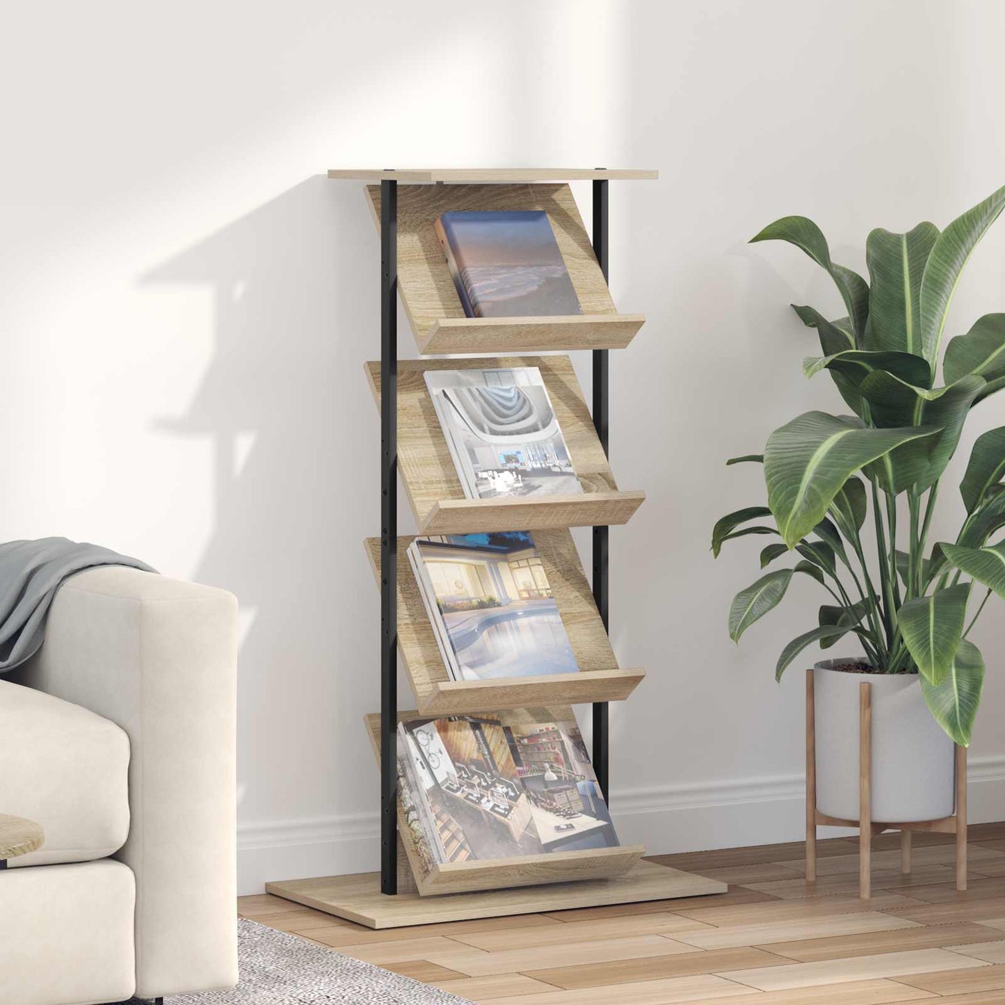 Tijdschrift Rek Sonoma Eiken 68 x 40 x 123.5 cm Bewerkt hout is nu te koop bij PeponiXL, paradijselijk wonen!