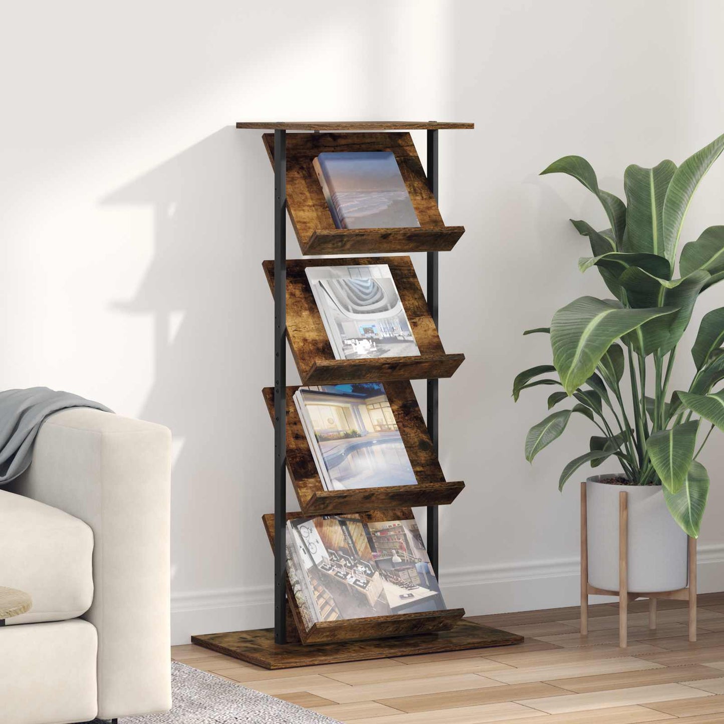Tijdschrift Rek Gerookt eiken 68 x 40 x 123.5 cm Bewerkt hout is nu te koop bij PeponiXL, paradijselijk wonen!