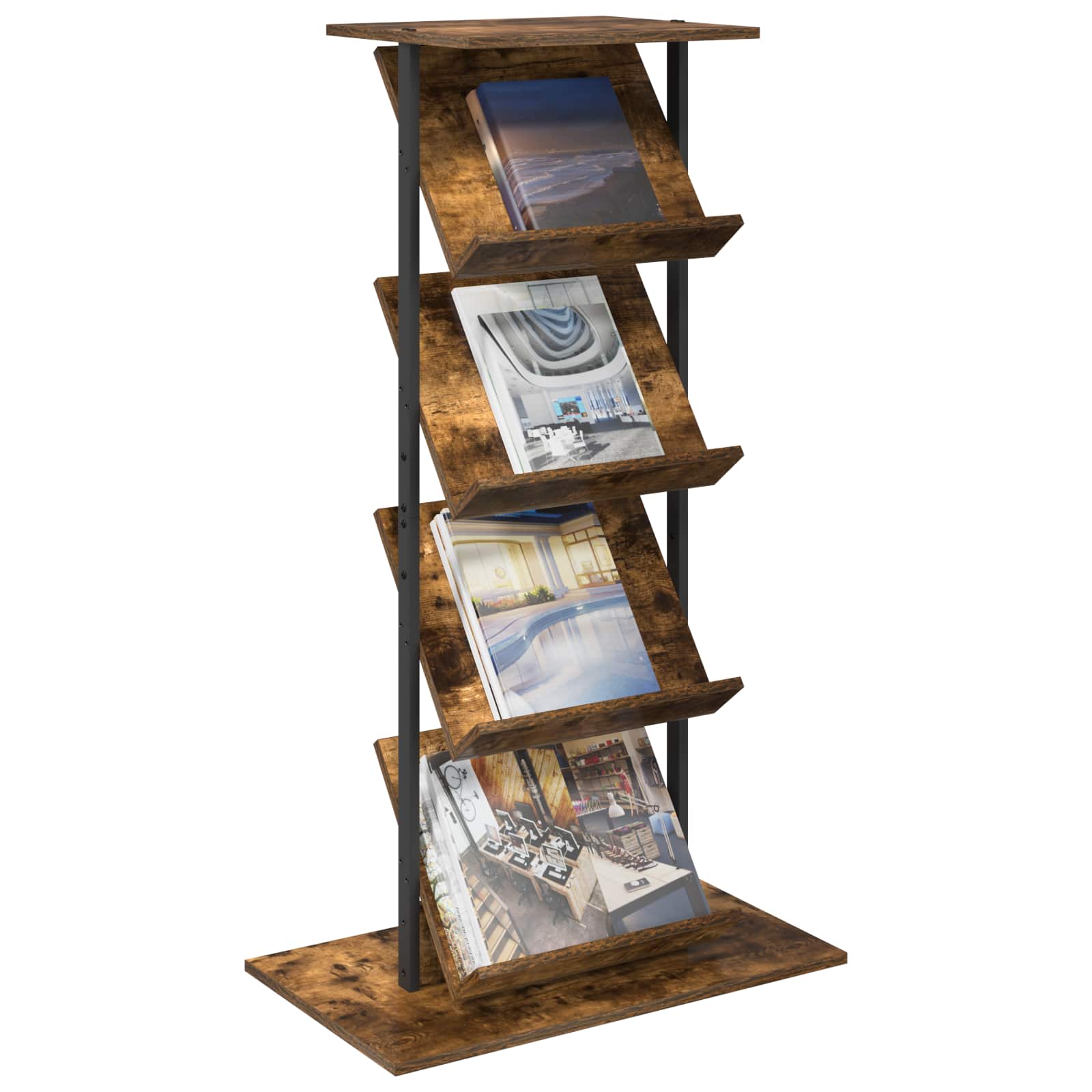 Tijdschrift Rek Gerookt eiken 68 x 40 x 123.5 cm Bewerkt hout is nu te koop bij PeponiXL, paradijselijk wonen!