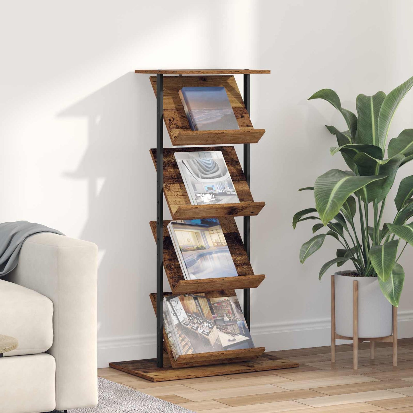 Tijdschrift Rek Oudhout 68 x 40 x 123.5 cm Bewerkt hout is nu te koop bij PeponiXL, paradijselijk wonen!