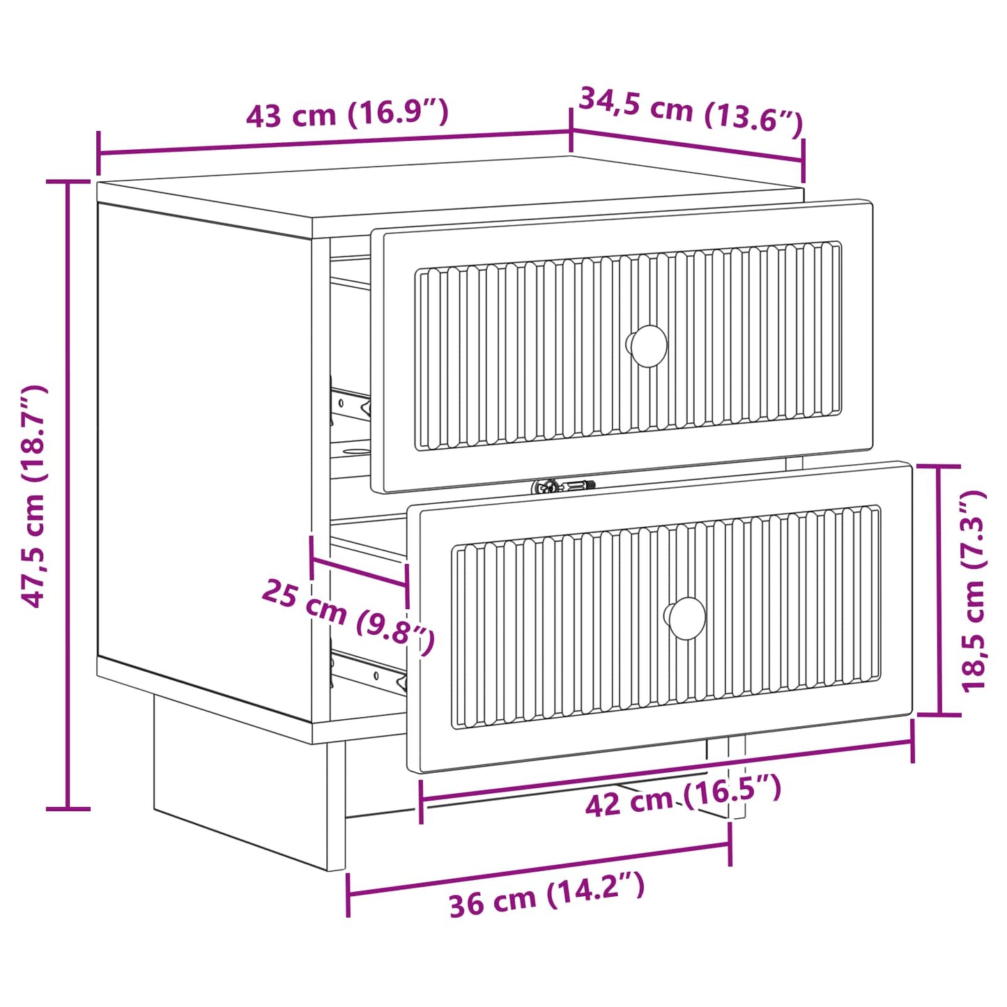 Nachtkastje 2 pcs Grijs sonoma 43 x 34,5 x 47,5 cm Bewerkt hout is nu te koop bij PeponiXL, paradijselijk wonen!