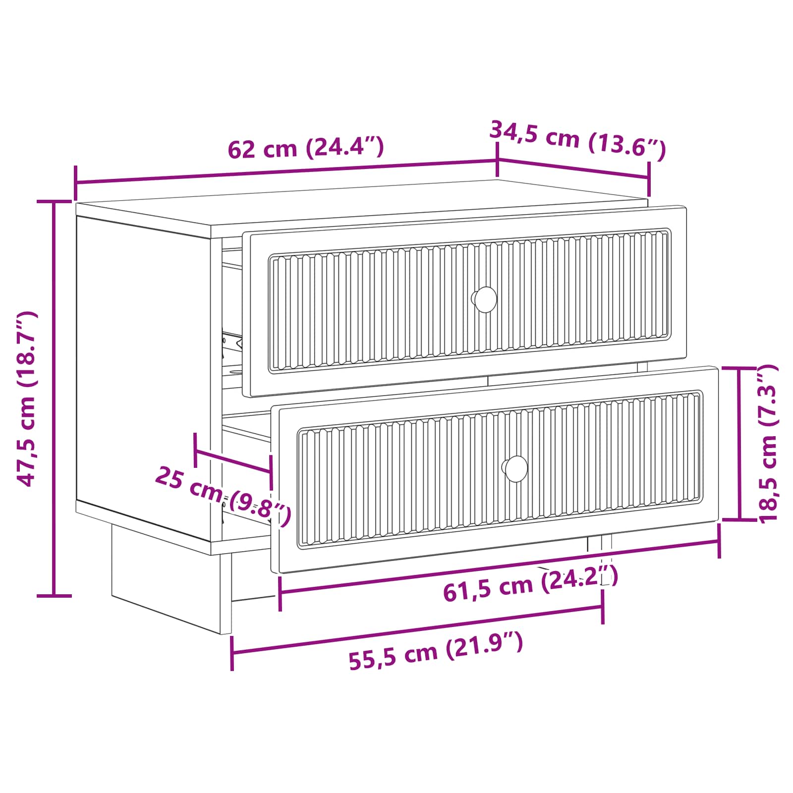 Nachtkastje Grijs sonoma 62 x 34,5 x 47,5 cm Bewerkt hout is nu te koop bij PeponiXL, paradijselijk wonen!