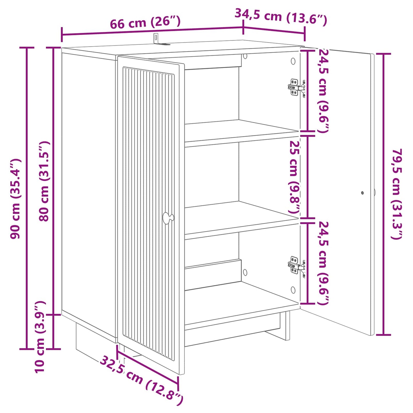 Dressoir Betongrijs 66 x 34,5 x 90 cm Bewerkt hout is nu te koop bij PeponiXL, paradijselijk wonen!