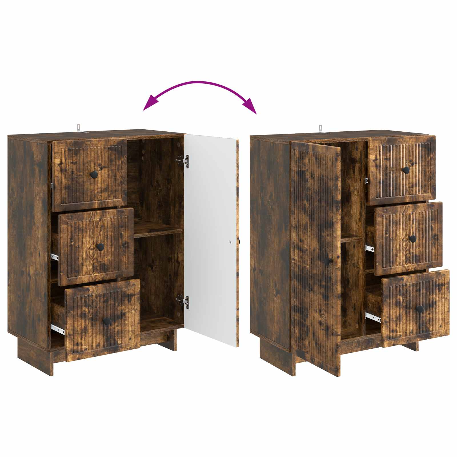 Dressoir met lade Gerookt eiken 66 x 34,5 x 90 cm Bewerkt hout is nu te koop bij PeponiXL, paradijselijk wonen!