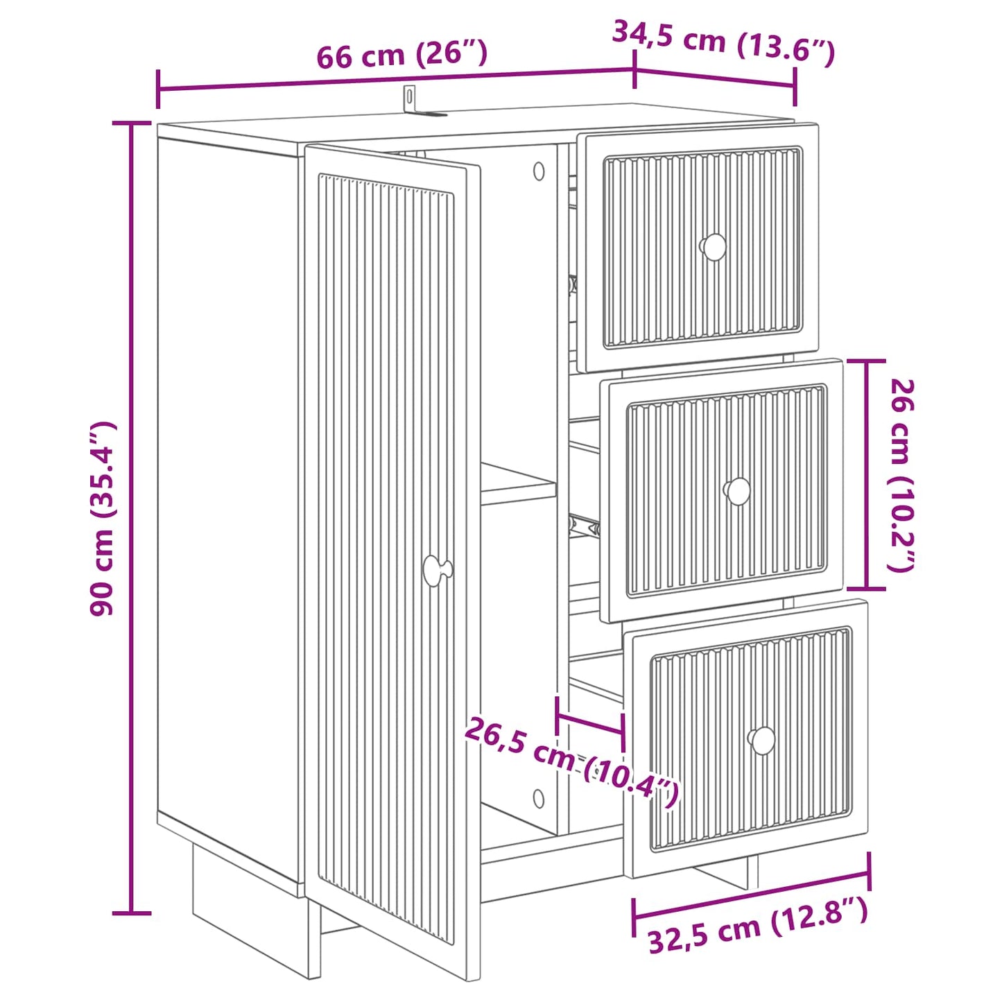 Dressoir met lade Gerookt eiken 66 x 34,5 x 90 cm Bewerkt hout is nu te koop bij PeponiXL, paradijselijk wonen!