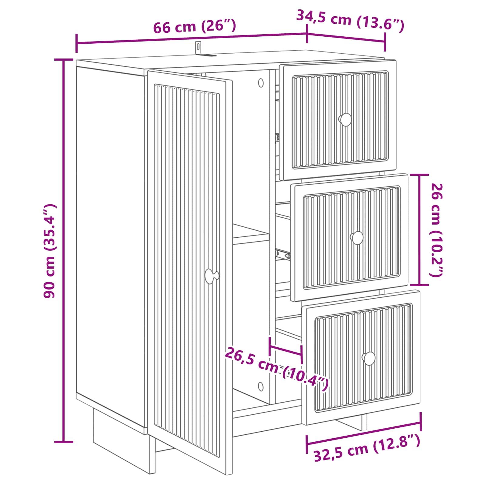Dressoir Artisanaal eiken 66 x 34,5 x 90 cm Bewerkt hout is nu te koop bij PeponiXL, paradijselijk wonen!