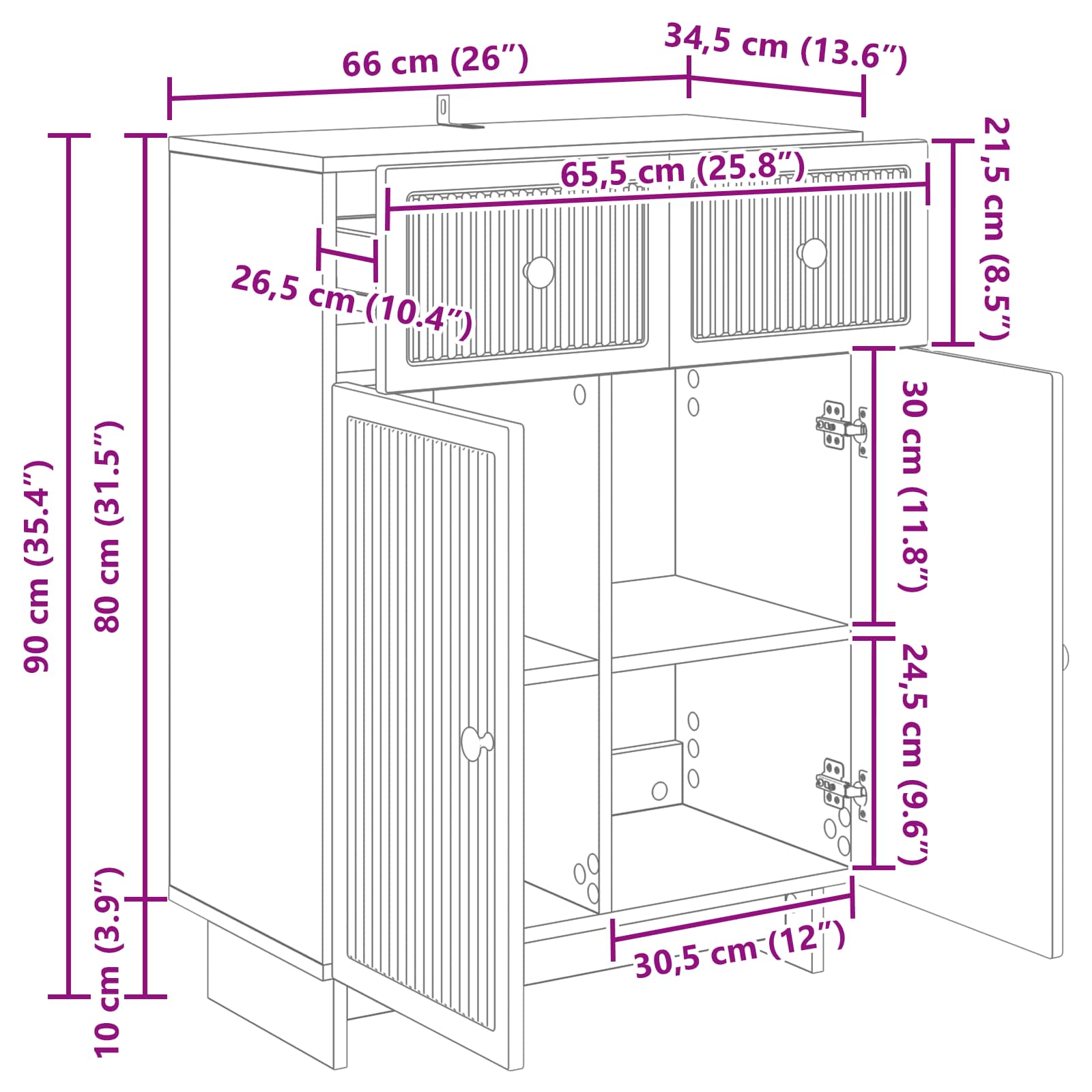 Dressoir met lade Sonoma Eiken 66 x 34,5 x 90 cm Bewerkt hout is nu te koop bij PeponiXL, paradijselijk wonen!