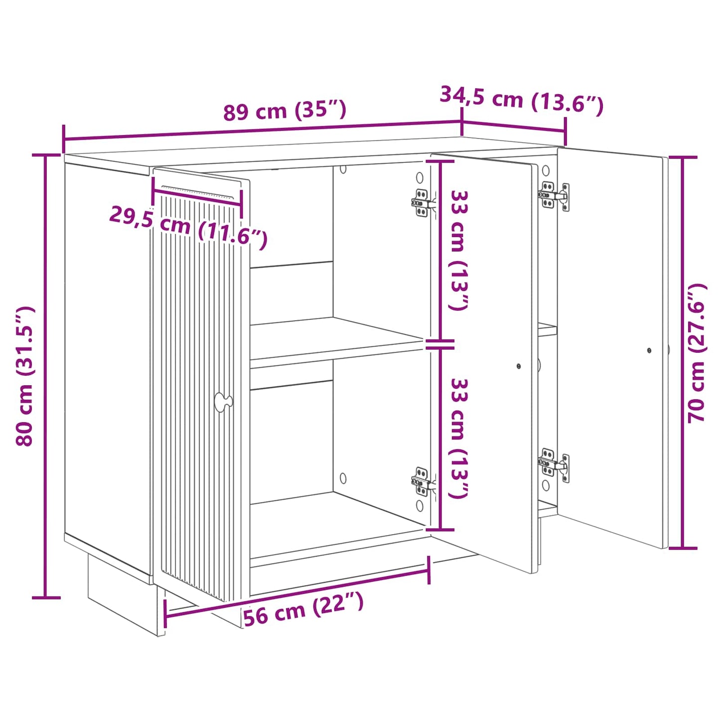 Dressoir Artisanaal eiken 89 x 34,5 x 80 cm Bewerkt hout is nu te koop bij PeponiXL, paradijselijk wonen!