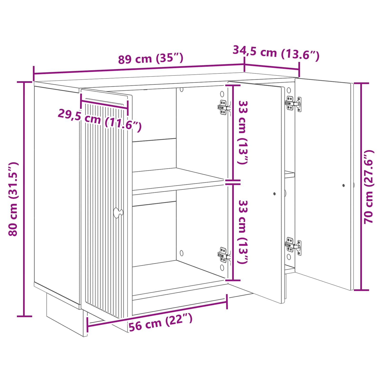 Dressoir Artisanaal eiken 89 x 34,5 x 80 cm Bewerkt hout is nu te koop bij PeponiXL, paradijselijk wonen!
