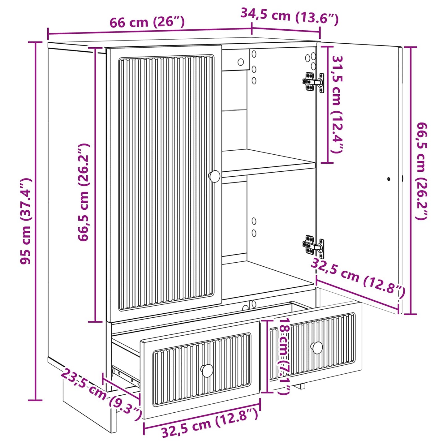Dressoir Gerookte Eik 66 x 34,5 x 95 cm Geconstrueerd hout is nu te koop bij PeponiXL, paradijselijk wonen!