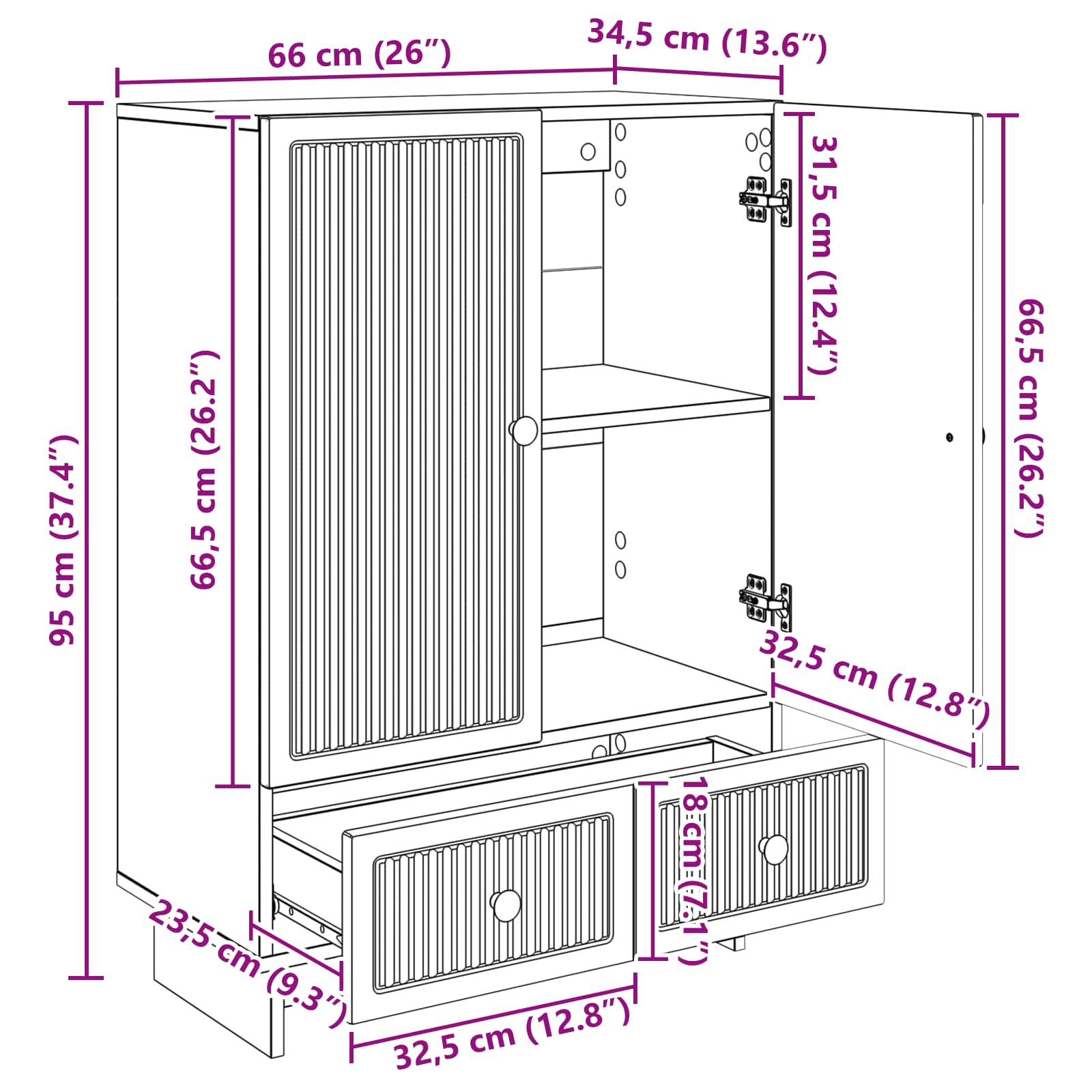 Dressoir Grijze Sonoma 66 x 34,5 x 95 cm Geconstrueerd hout is nu te koop bij PeponiXL, paradijselijk wonen!