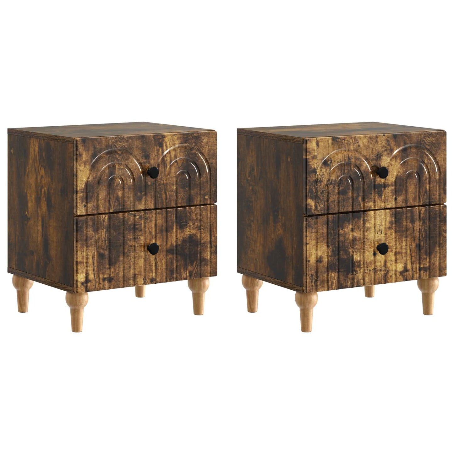 Nachtkastje 2 pcs Gerookt eiken 43 x 34,5 x 48 cm Bewerkt hout is nu te koop bij PeponiXL, paradijselijk wonen!