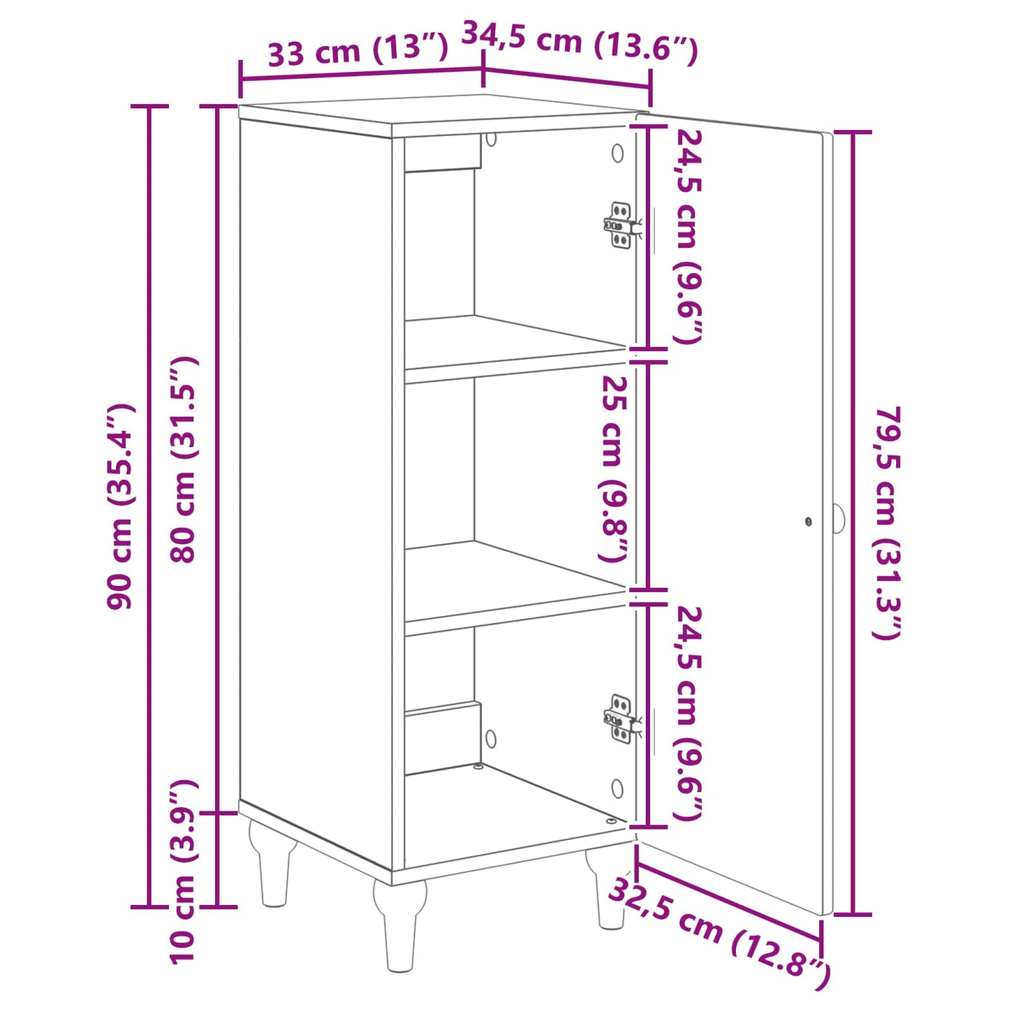 Dressoir Betongrijs 33 x 34,5 x 90 cm Bewerkt hout is nu te koop bij PeponiXL, paradijselijk wonen!