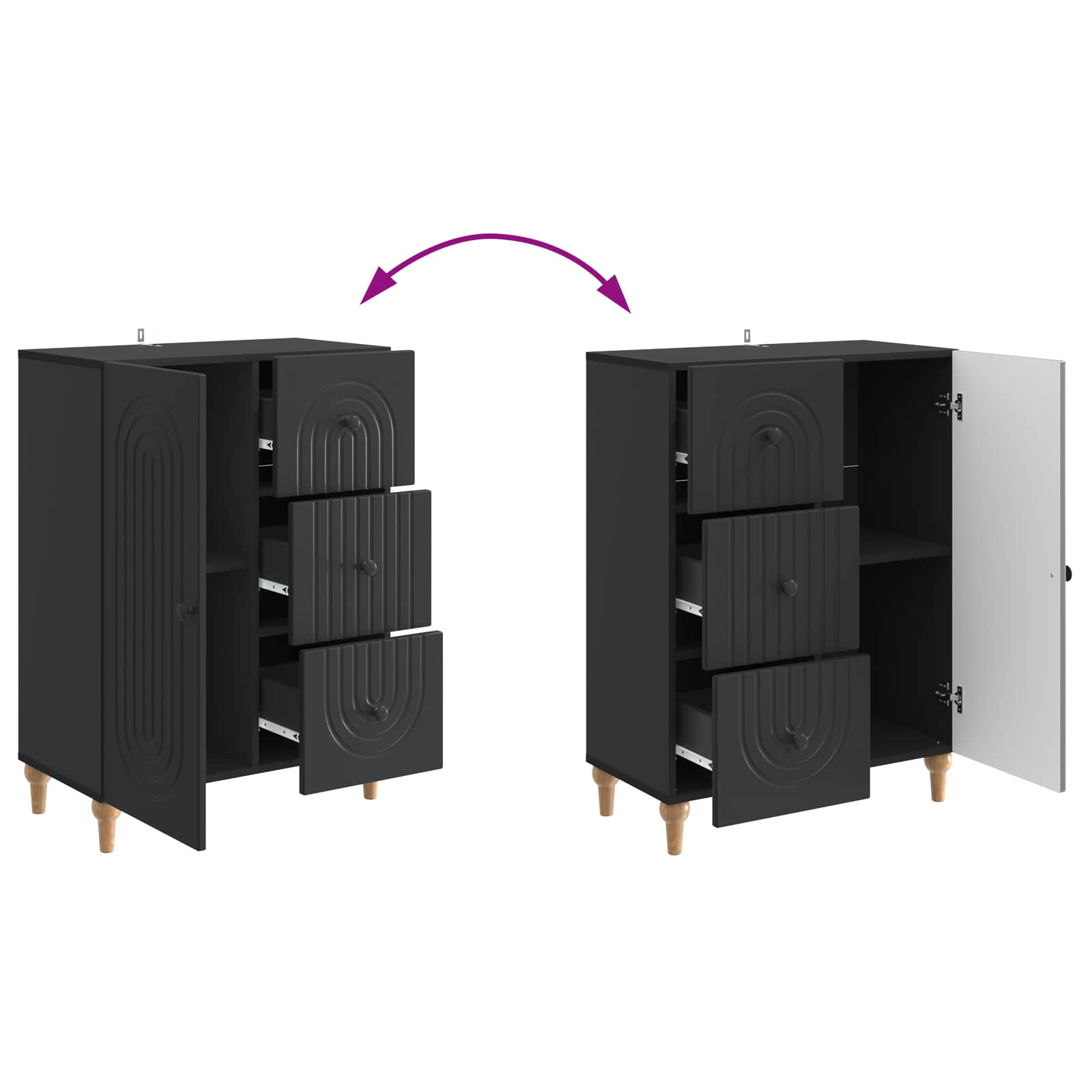 Dressoir met lade Zwart 66 x 34,5 x 90 cm Bewerkt hout is nu te koop bij PeponiXL, paradijselijk wonen!