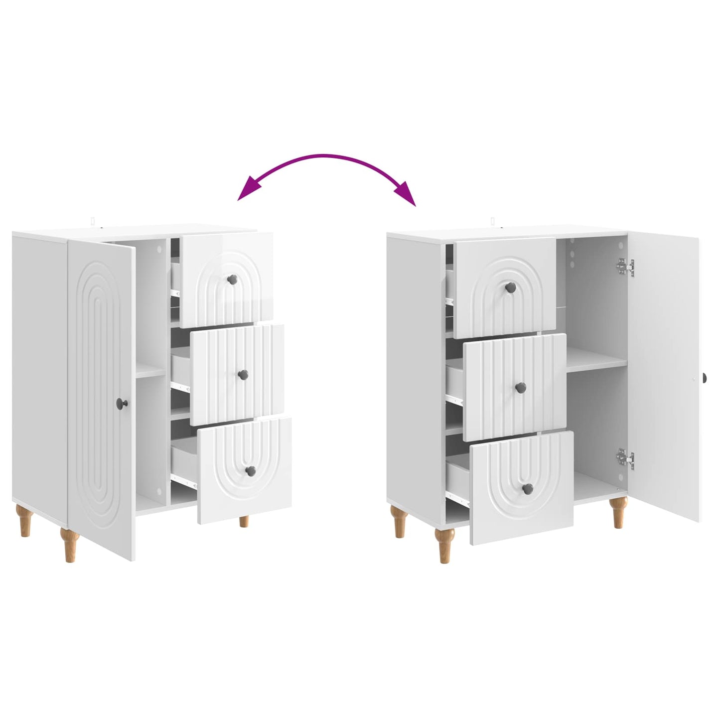Dressoir met lade Hoogglans Wit 66 x 34,5 x 90 cm Bewerkt hout is nu te koop bij PeponiXL, paradijselijk wonen!