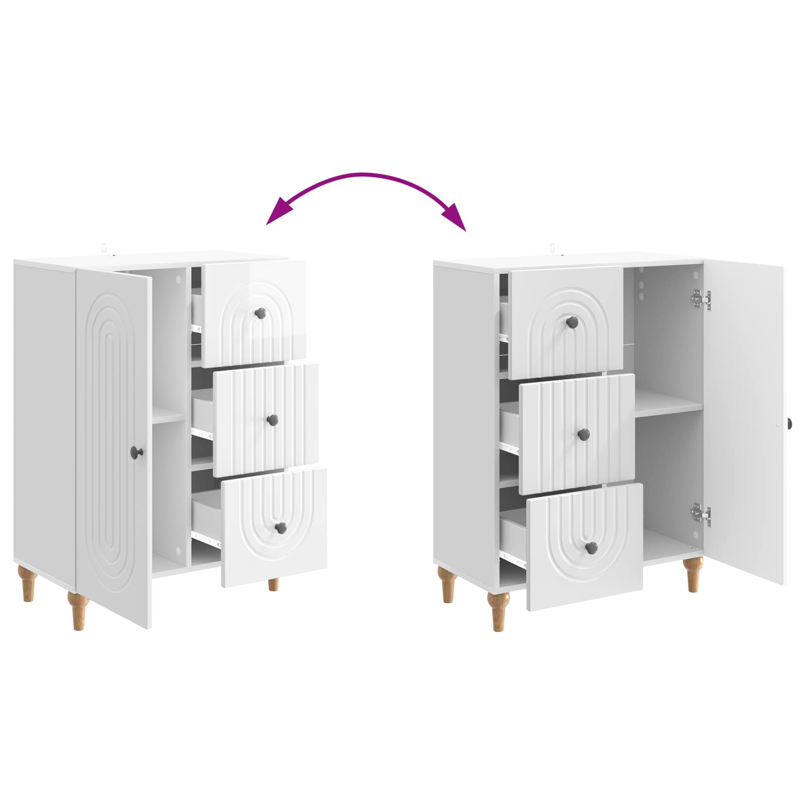Dressoir met lade Hoogglans Wit 66 x 34,5 x 90 cm Bewerkt hout is nu te koop bij PeponiXL, paradijselijk wonen!