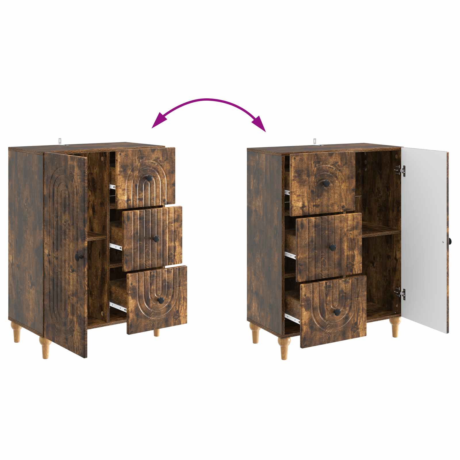 Dressoir met lade Gerookt eiken 66 x 34,5 x 90 cm Bewerkt hout is nu te koop bij PeponiXL, paradijselijk wonen!