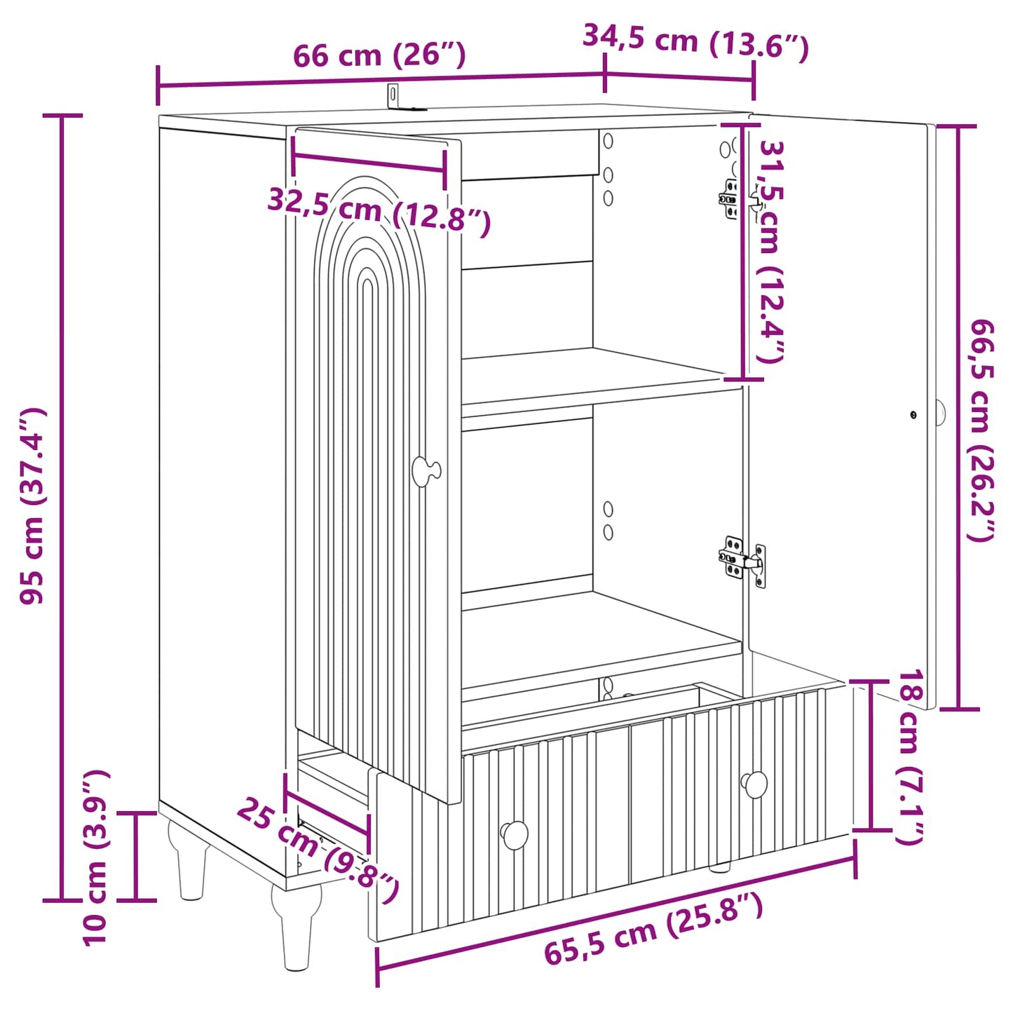 Dressoir met lade Betongrijs 66 x 34,5 x 95 cm Bewerkt hout is nu te koop bij PeponiXL, paradijselijk wonen!