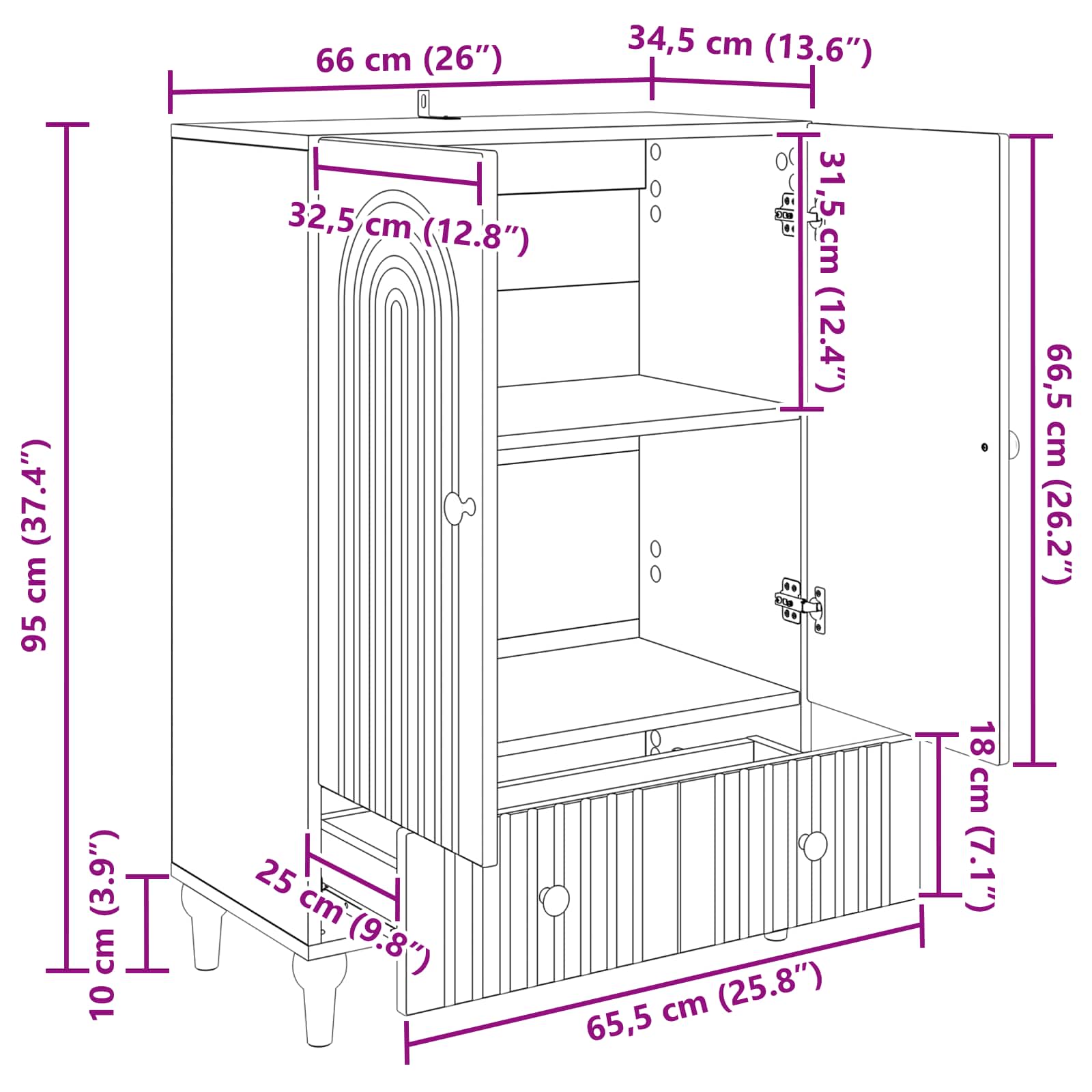 Dressoir met lade Betongrijs 66 x 34,5 x 95 cm Bewerkt hout is nu te koop bij PeponiXL, paradijselijk wonen!