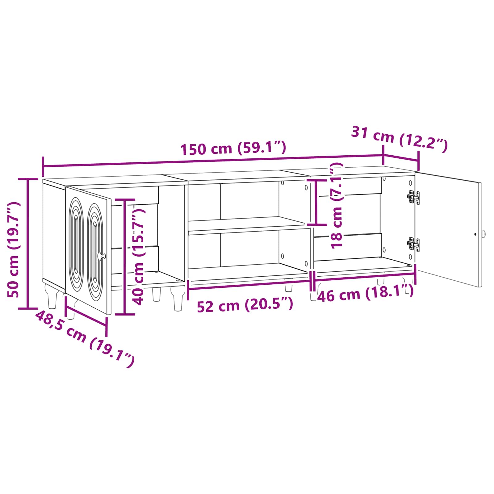 TV-kast Zwart 150 x 31 x 50 cm Bewerkt hout is nu te koop bij PeponiXL, paradijselijk wonen!