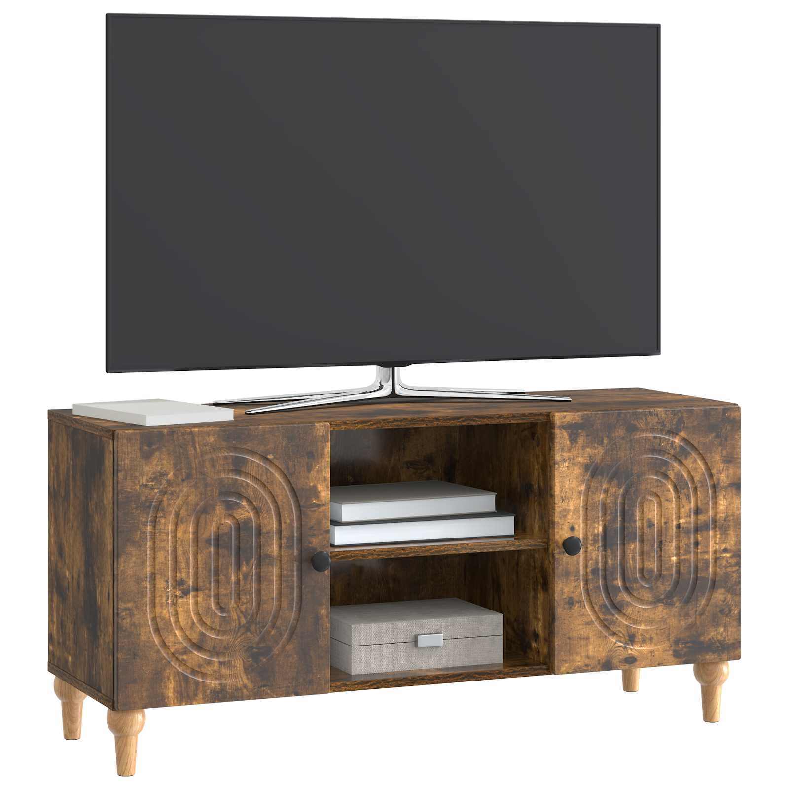 TV-kast Gerookt eiken 102 x 34,5 x 50 cm Bewerkt hout is nu te koop bij PeponiXL, paradijselijk wonen!