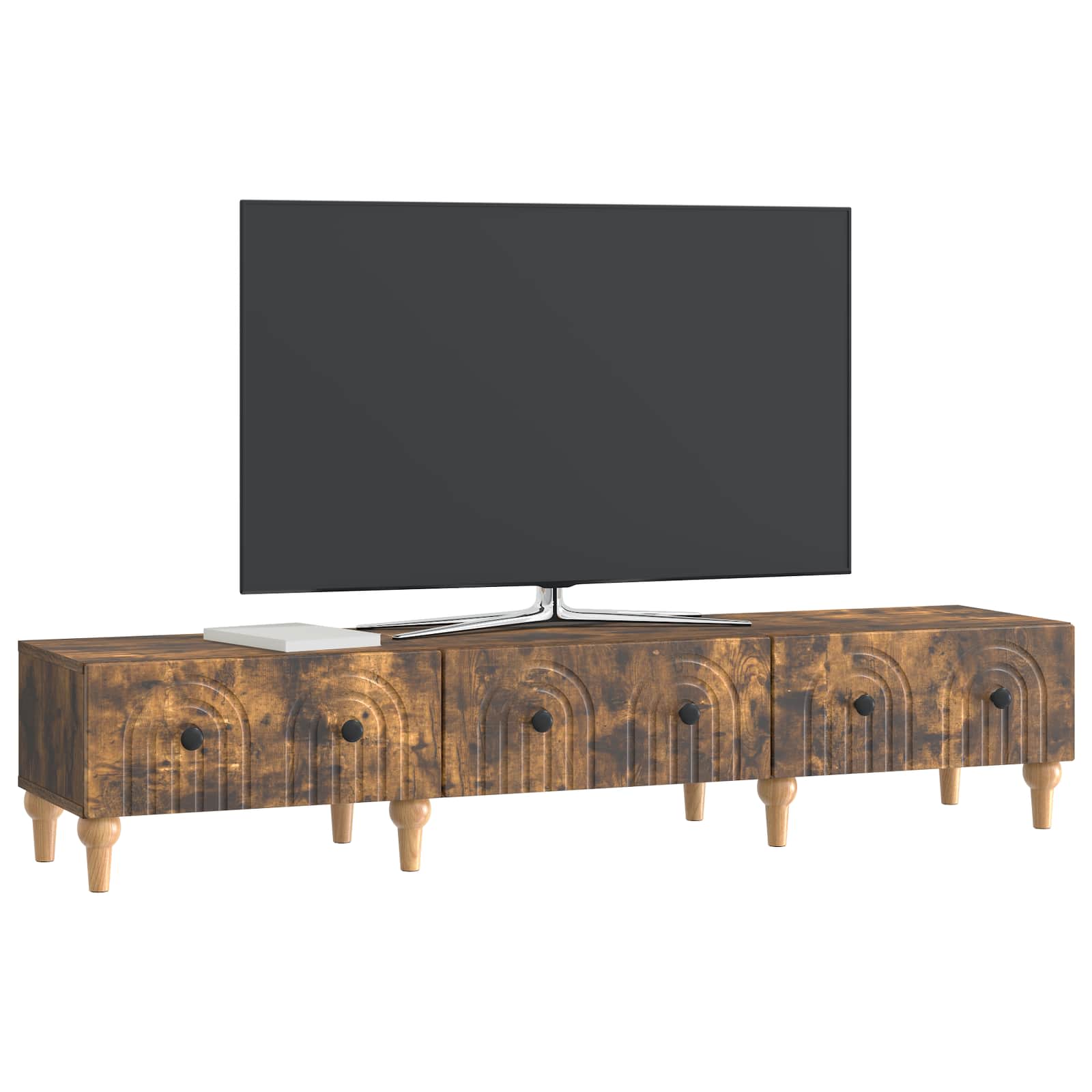 TV-kast met lade Gerookt eiken 147 x 34,5 x 30 cm Bewerkt hout is nu te koop bij PeponiXL, paradijselijk wonen!