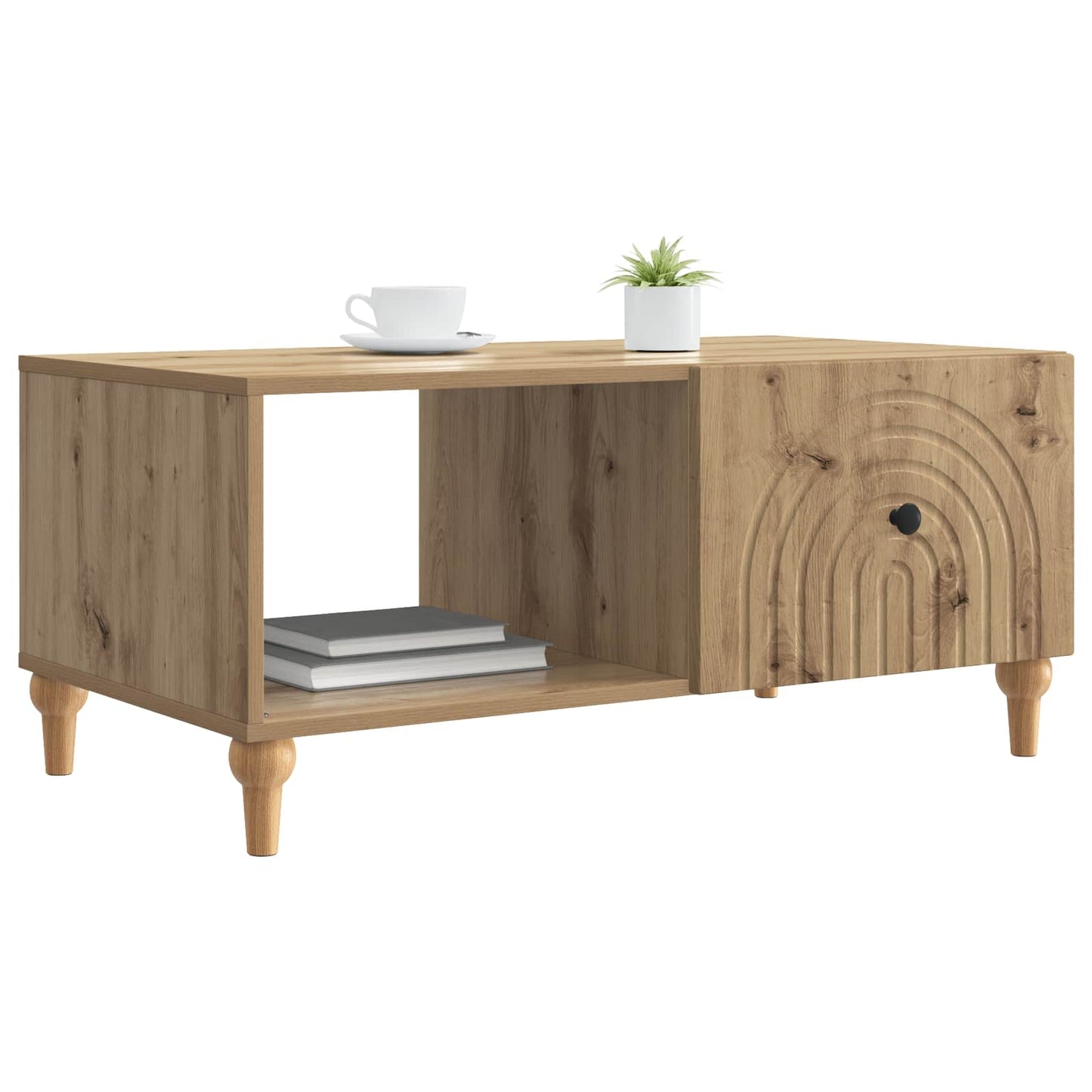 Salontafel Artisanaal eiken 90 x 50 x 40 cm Bewerkt hout is nu te koop bij PeponiXL, paradijselijk wonen!