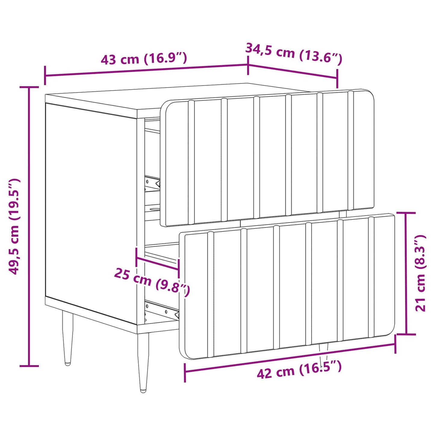 Nachtkastje 2 pcs Sonoma Eiken 43 x 34,5 x 49,5 cm Bewerkt hout is nu te koop bij PeponiXL, paradijselijk wonen!