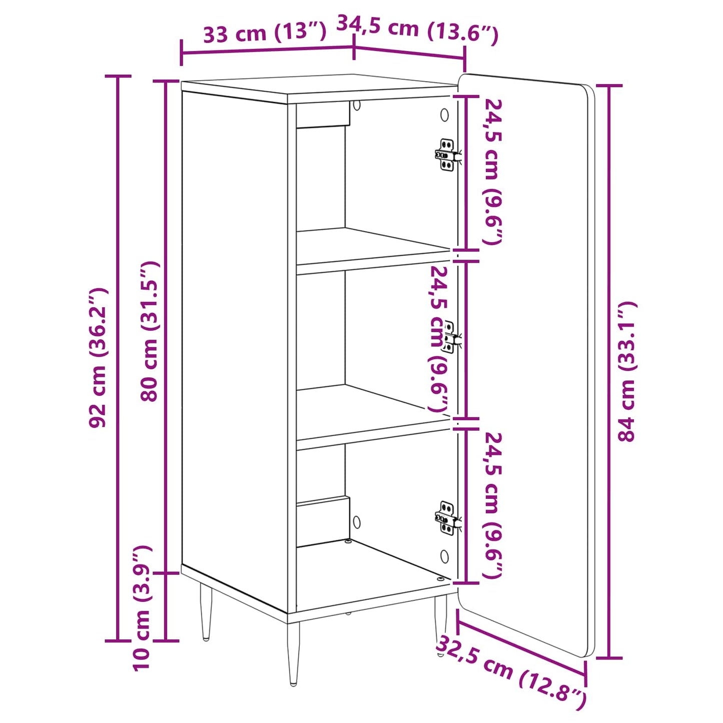 Dressoir Hoogglans Wit 34,5 x 33 x 92 cm Bewerkt hout is nu te koop bij PeponiXL, paradijselijk wonen!