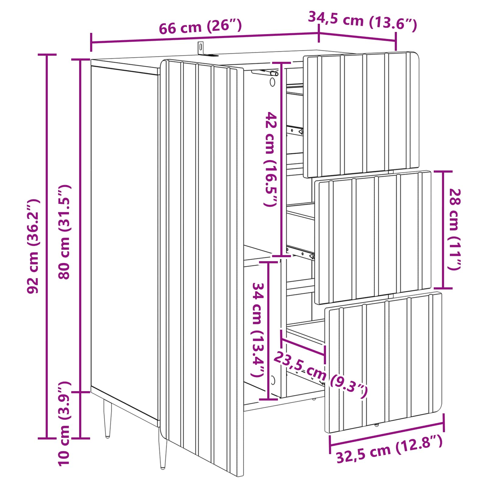Dressoir Wit 66 x 34,5 x 91,5 cm Bewerkt hout is nu te koop bij PeponiXL, paradijselijk wonen!