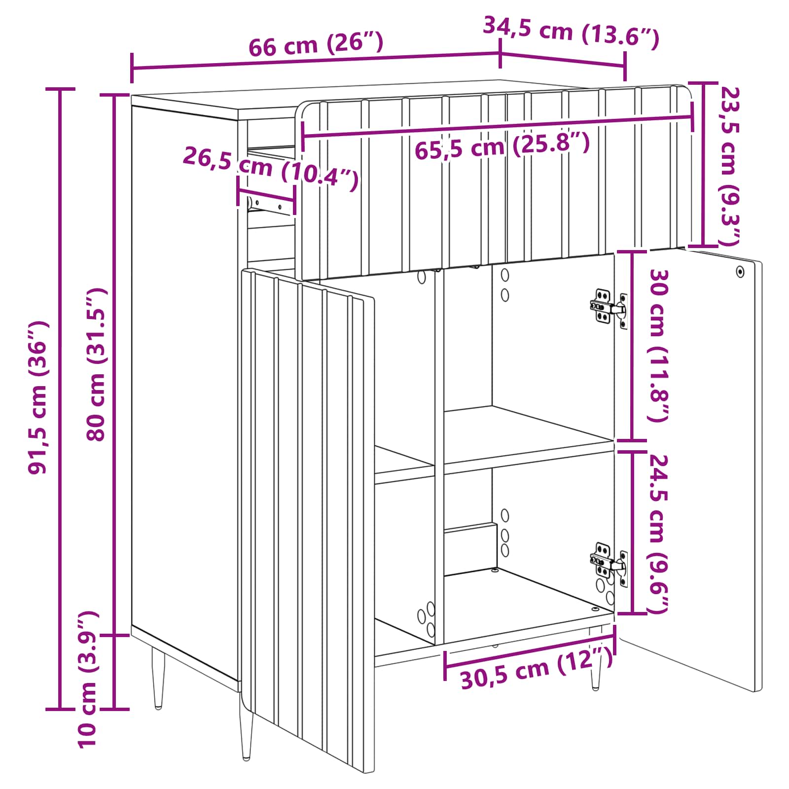 Dressoir Wit 66 x 34,5 x 92 cm Bewerkt hout is nu te koop bij PeponiXL, paradijselijk wonen!