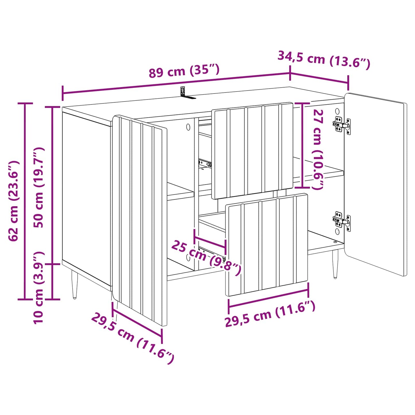 Dressoir met lade Hoogglans Wit 89 x 34,5 x 62 cm Bewerkt hout is nu te koop bij PeponiXL, paradijselijk wonen!