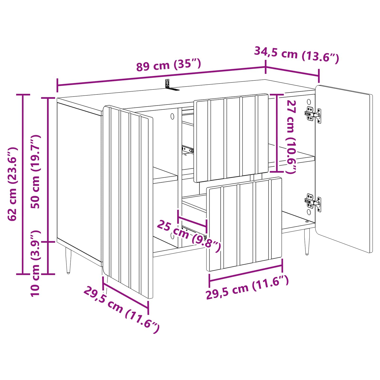 Dressoir met lade Gerookt eiken 89 x 34,5 x 62 cm Bewerkt hout is nu te koop bij PeponiXL, paradijselijk wonen!