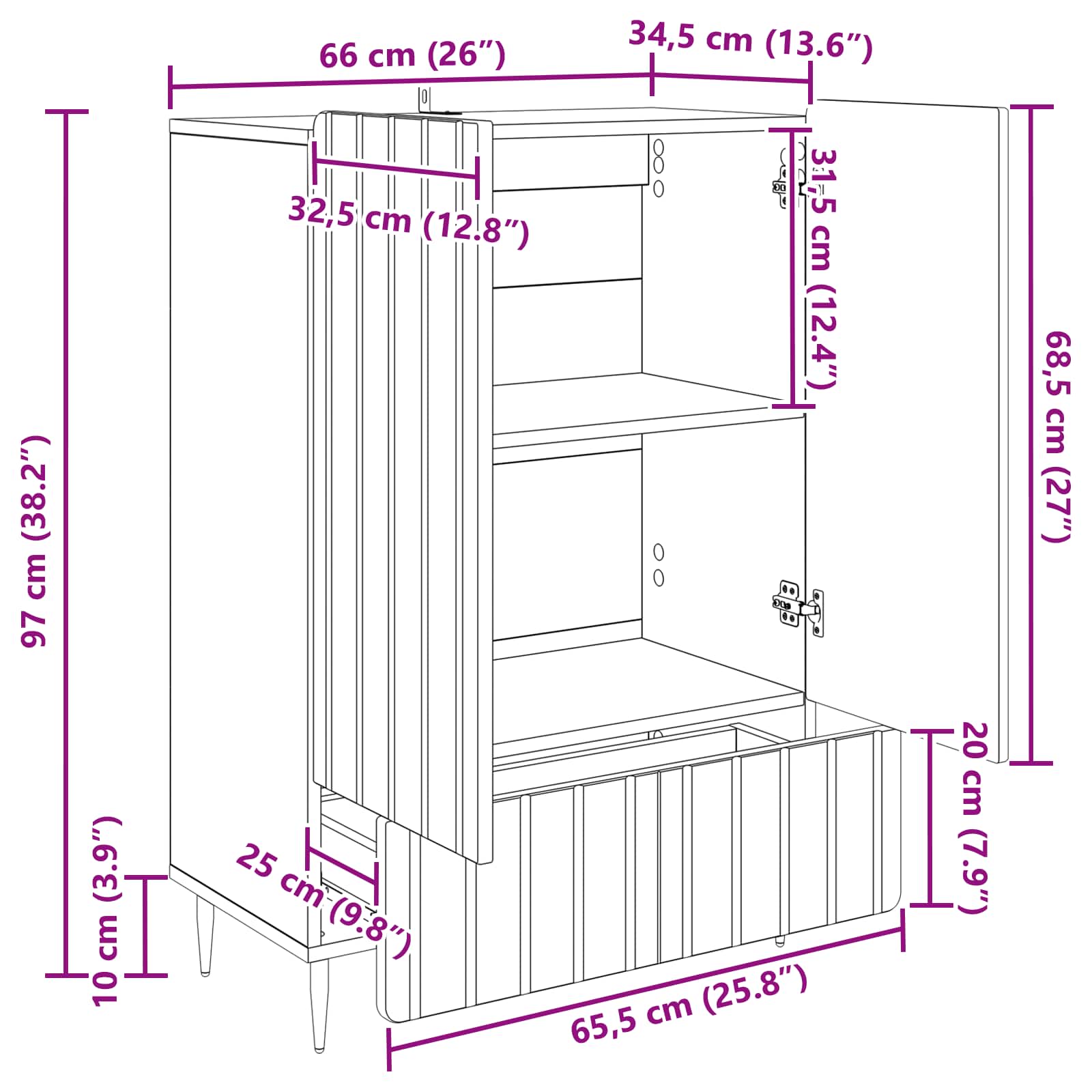 Dressoir met lade Betongrijs 66 x 34,5 x 97 cm Bewerkt hout is nu te koop bij PeponiXL, paradijselijk wonen!