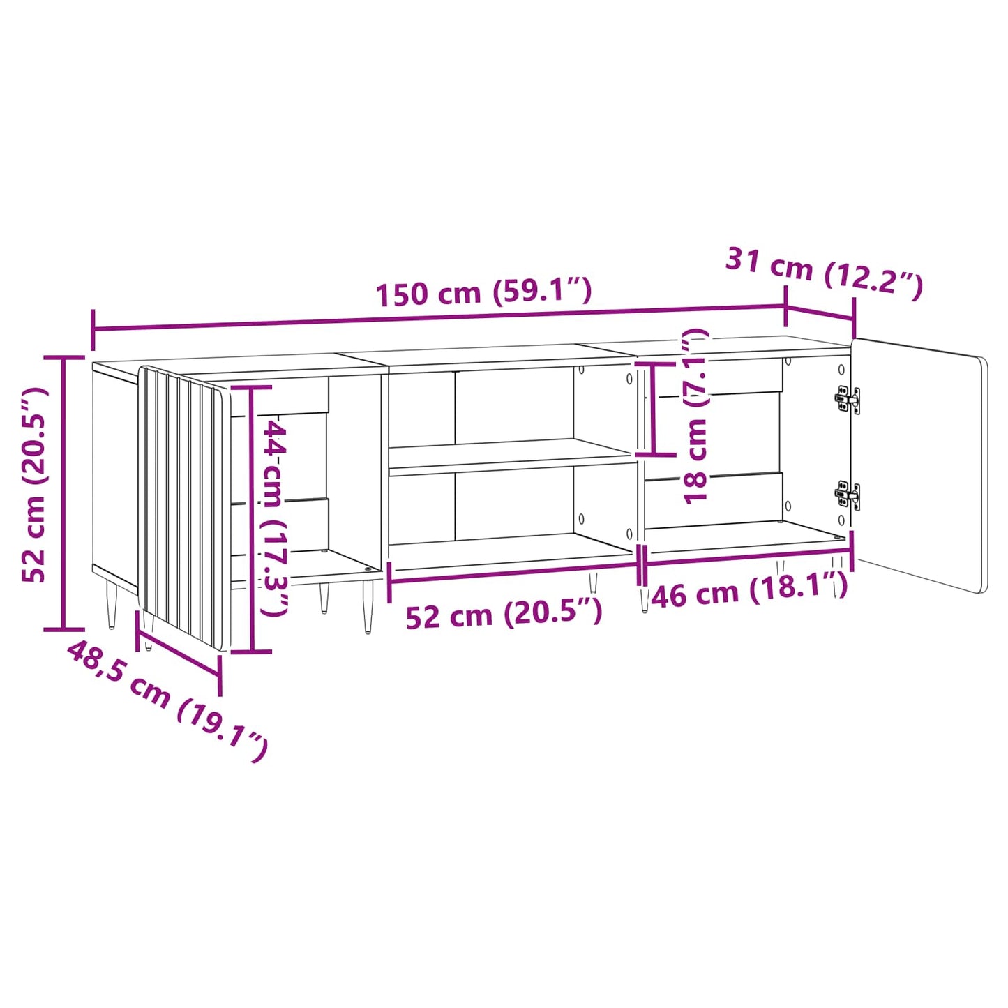 TV-kast Wit 150 x 31 x 52 cm Bewerkt hout is nu te koop bij PeponiXL, paradijselijk wonen!