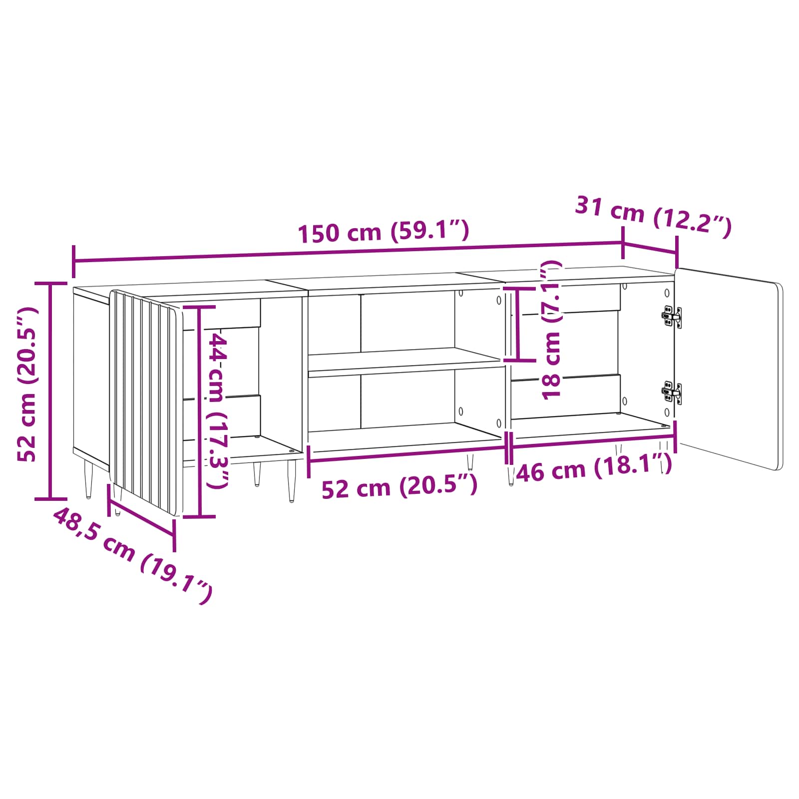 TV-kast Oud hout 150 x 31 x 52 cm Bewerkt hout is nu te koop bij PeponiXL, paradijselijk wonen!