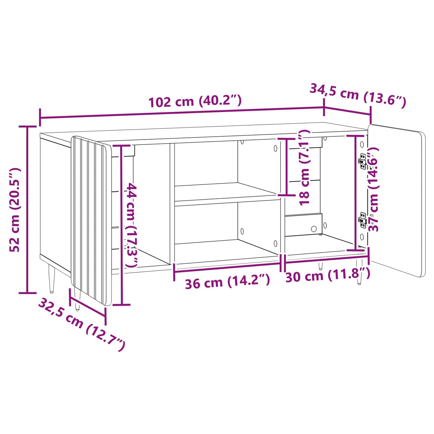 TV-kast Oud hout 102 x 34,5 x 52 cm Bewerkt hout is nu te koop bij PeponiXL, paradijselijk wonen!