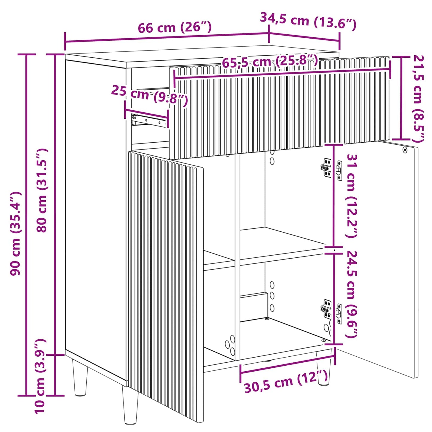 Dressoir met lade Betongrijs 66 x 34,5 x 90 cm Bewerkt hout is nu te koop bij PeponiXL, paradijselijk wonen!