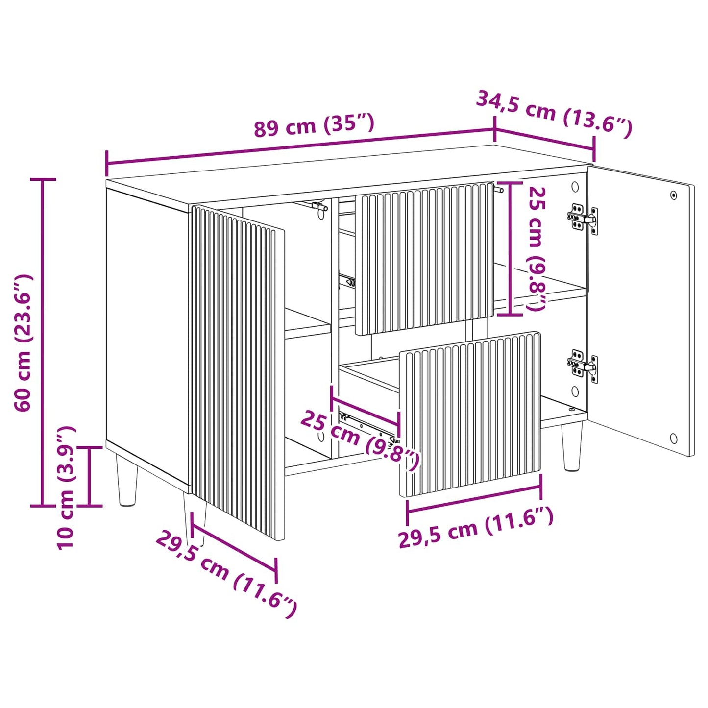 Dressoir Wit 89 x 34,5 x 60 cm Bewerkt hout is nu te koop bij PeponiXL, paradijselijk wonen!