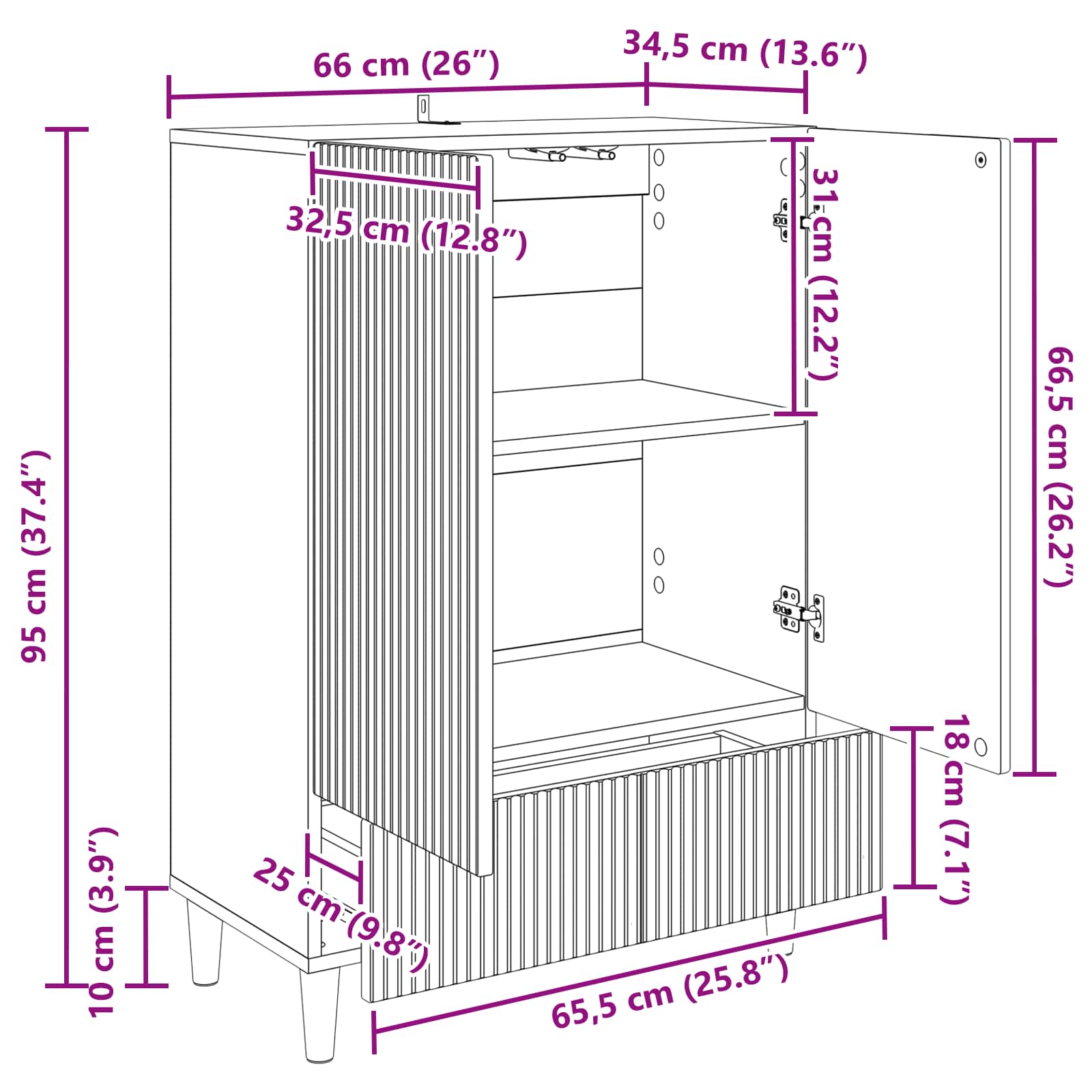 Dressoir Wit 66 x 34,5 x 95 cm Bewerkt hout is nu te koop bij PeponiXL, paradijselijk wonen!