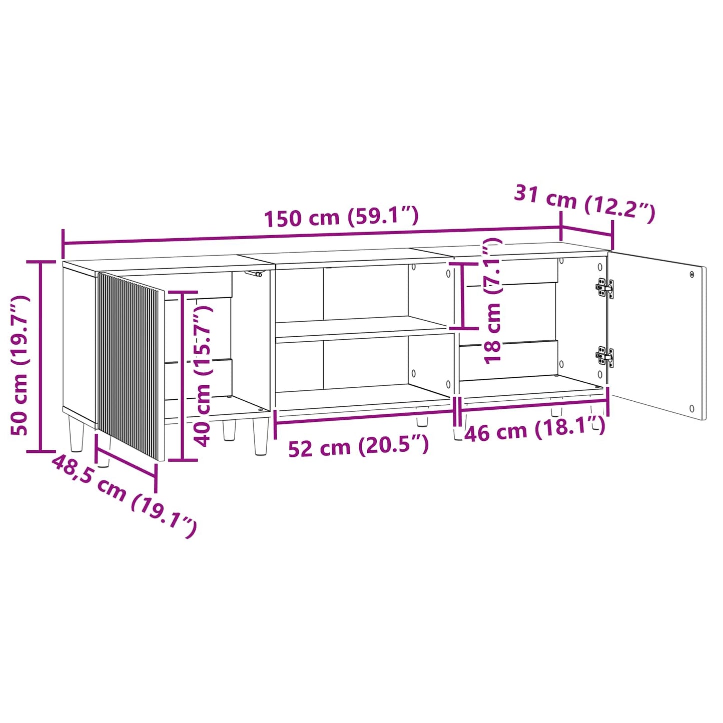 TV-kast Wit 150 x 31 x 50 cm Bewerkt hout is nu te koop bij PeponiXL, paradijselijk wonen!
