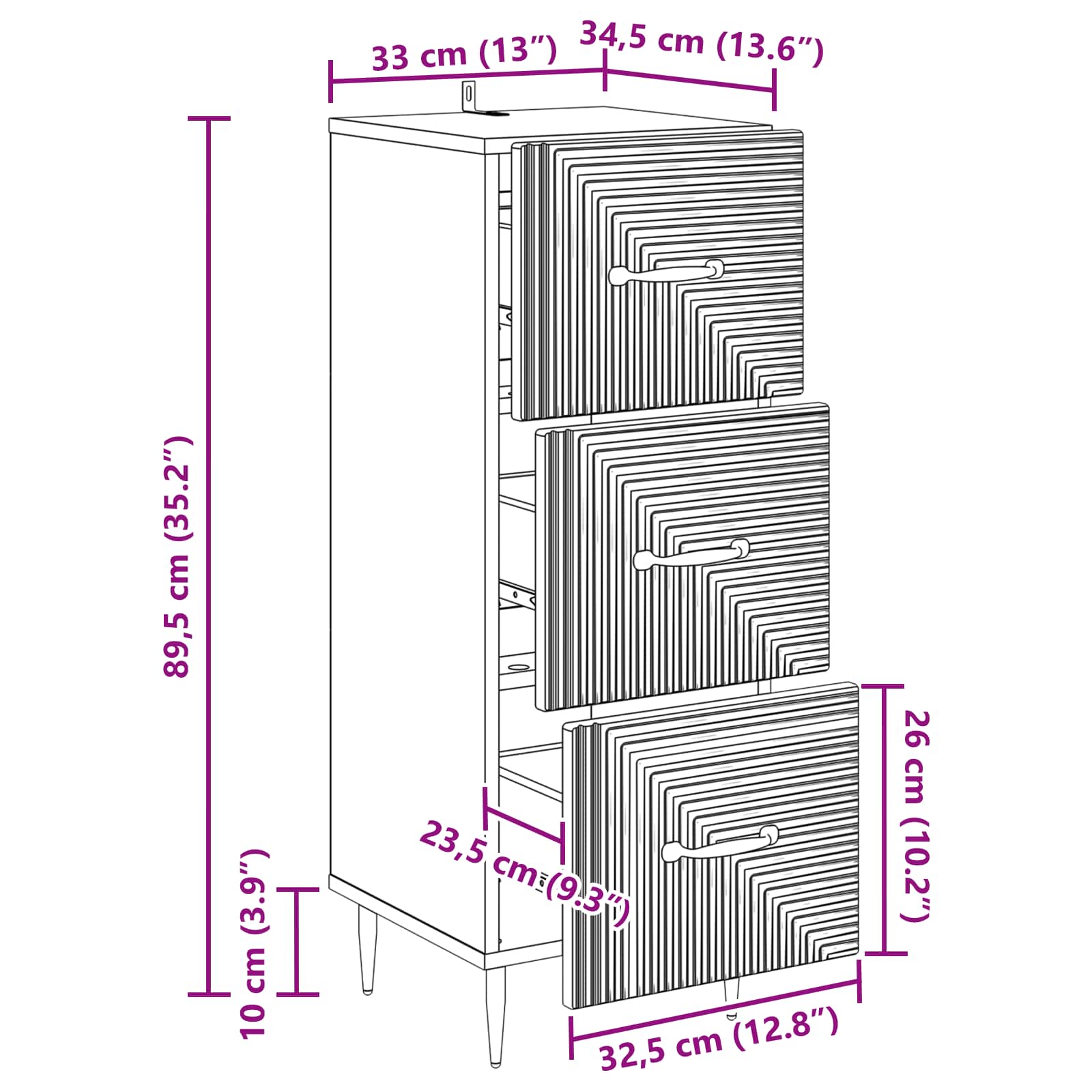 Ladenkast Hoogglans Wit 33 x 34,5 x 89,5 cm Bewerkt hout is nu te koop bij PeponiXL, paradijselijk wonen!