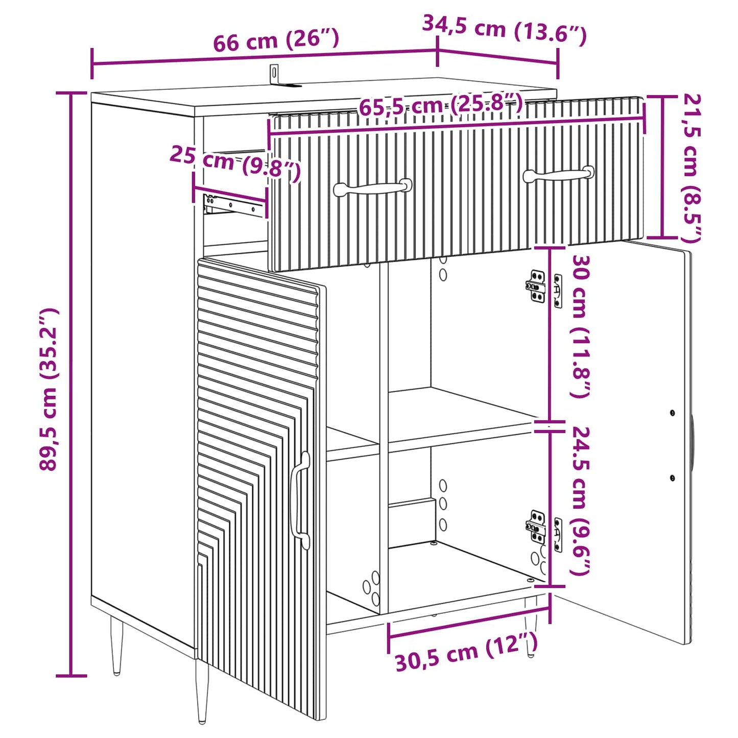 Dressoir Wit 66 x 34,5 x 89,5 cm Bewerkt hout is nu te koop bij PeponiXL, paradijselijk wonen!
