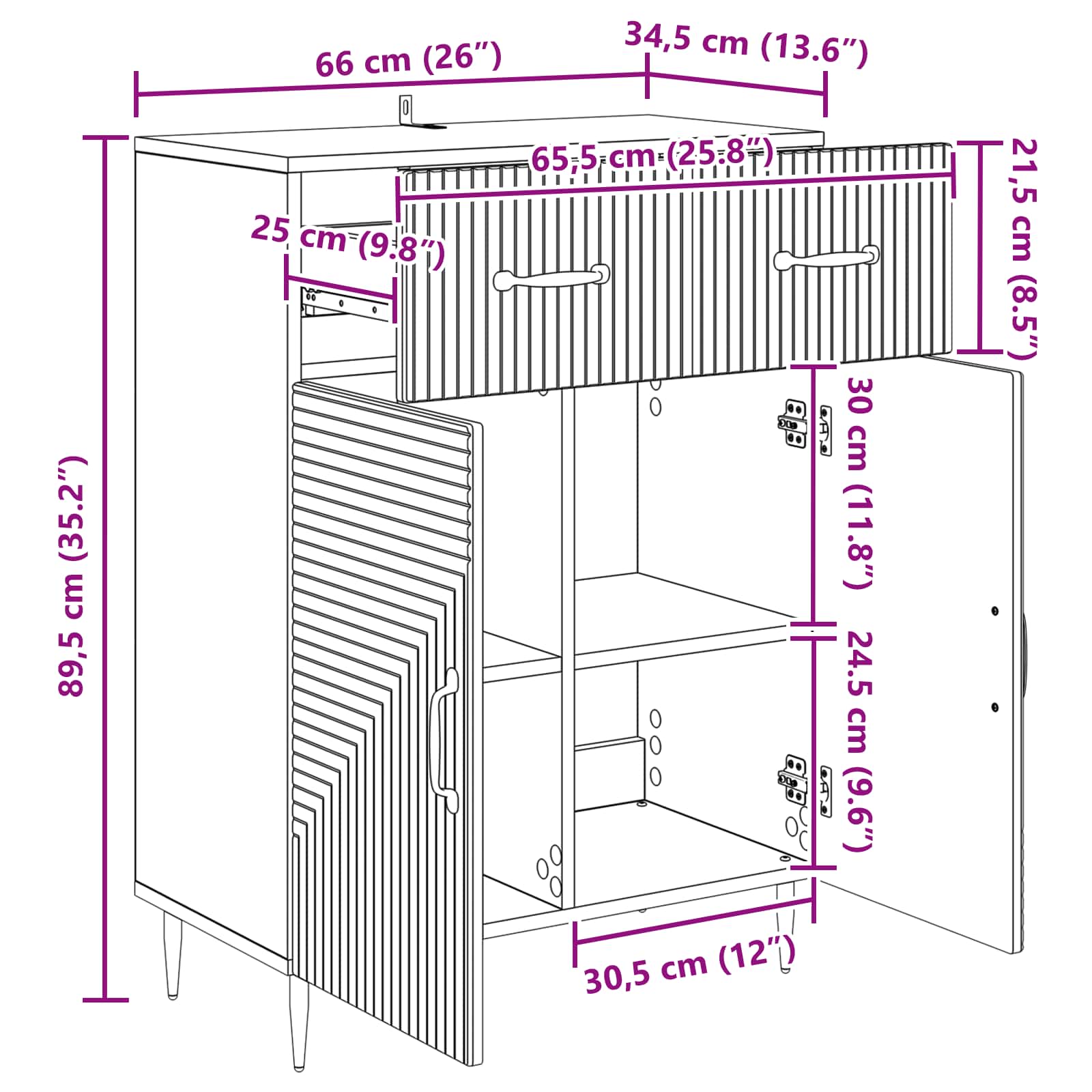 Dressoir Wit 66 x 34,5 x 89,5 cm Bewerkt hout is nu te koop bij PeponiXL, paradijselijk wonen!