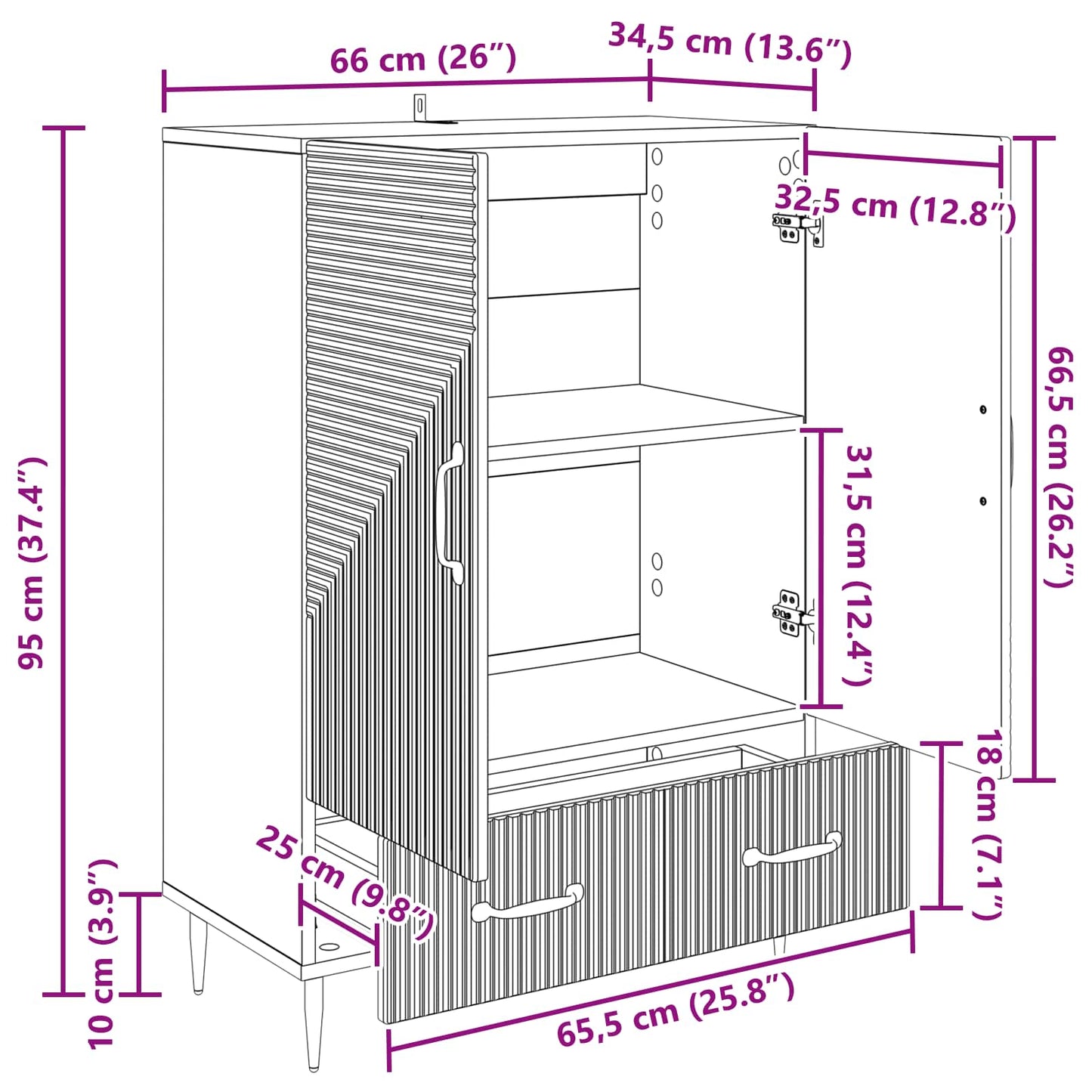Dressoir met lade Sonoma Eiken 66 x 34,5 x 95 cm Bewerkt hout is nu te koop bij PeponiXL, paradijselijk wonen!
