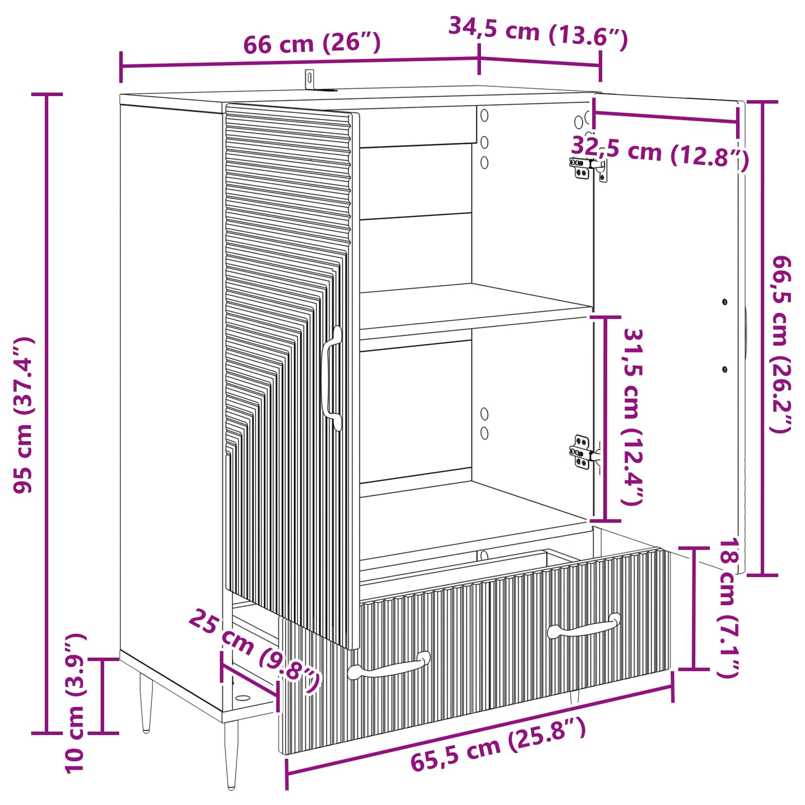 Dressoir met lade Gerookt eiken 66 x 34,5 x 95 cm Bewerkt hout is nu te koop bij PeponiXL, paradijselijk wonen!
