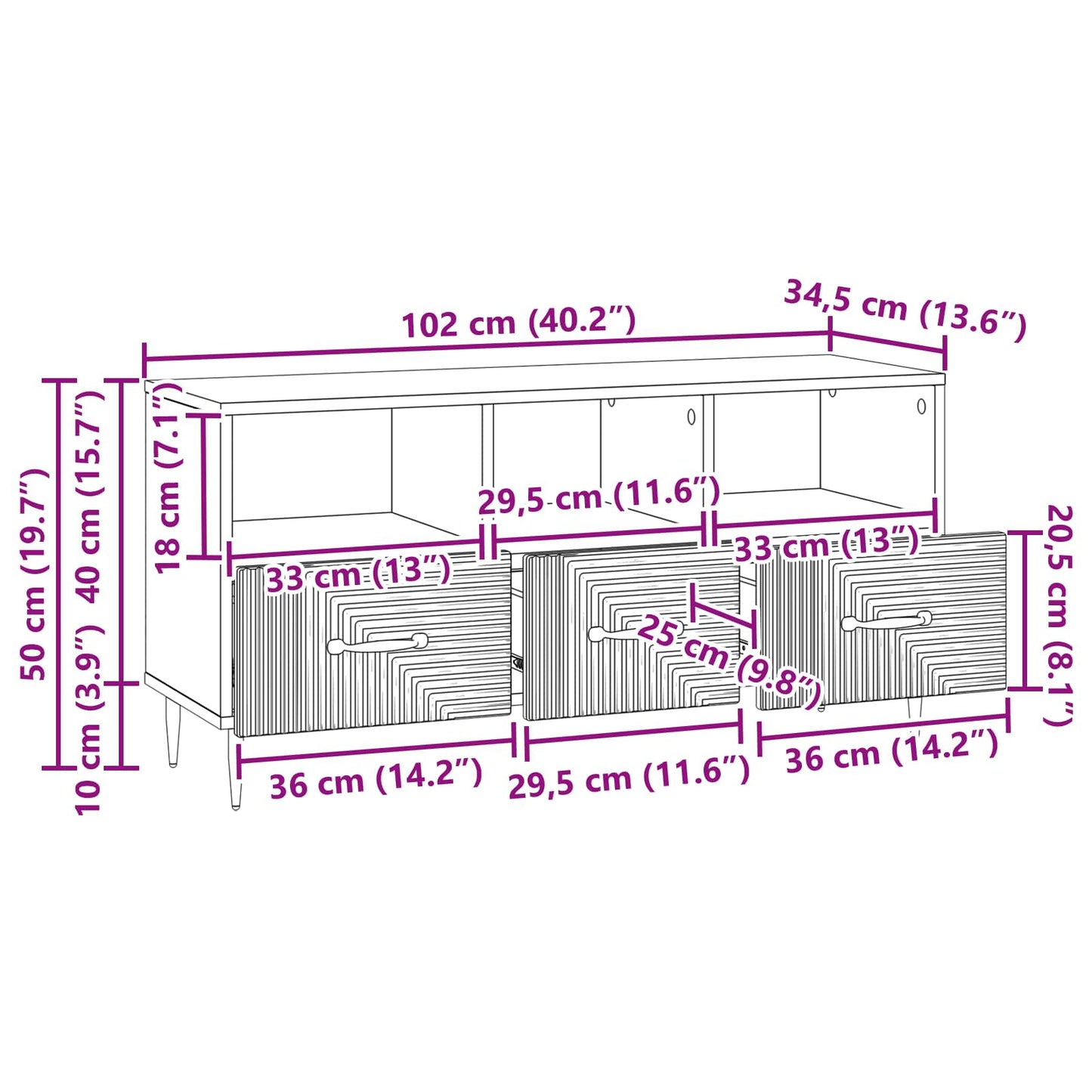 TV-kast met lade Sonoma Eiken 102 x 34,5 x 50 cm Bewerkt hout is nu te koop bij PeponiXL, paradijselijk wonen!