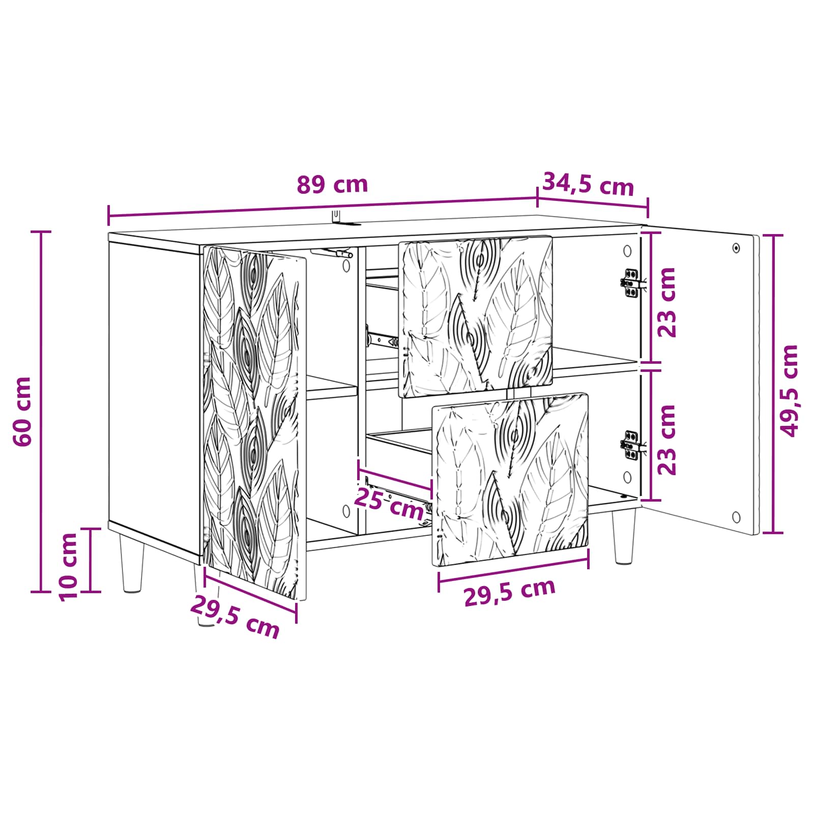 Dressoir Hoogglans Wit 89 x 34,5 x 60 cm Bewerkt hout is nu te koop bij PeponiXL, paradijselijk wonen!