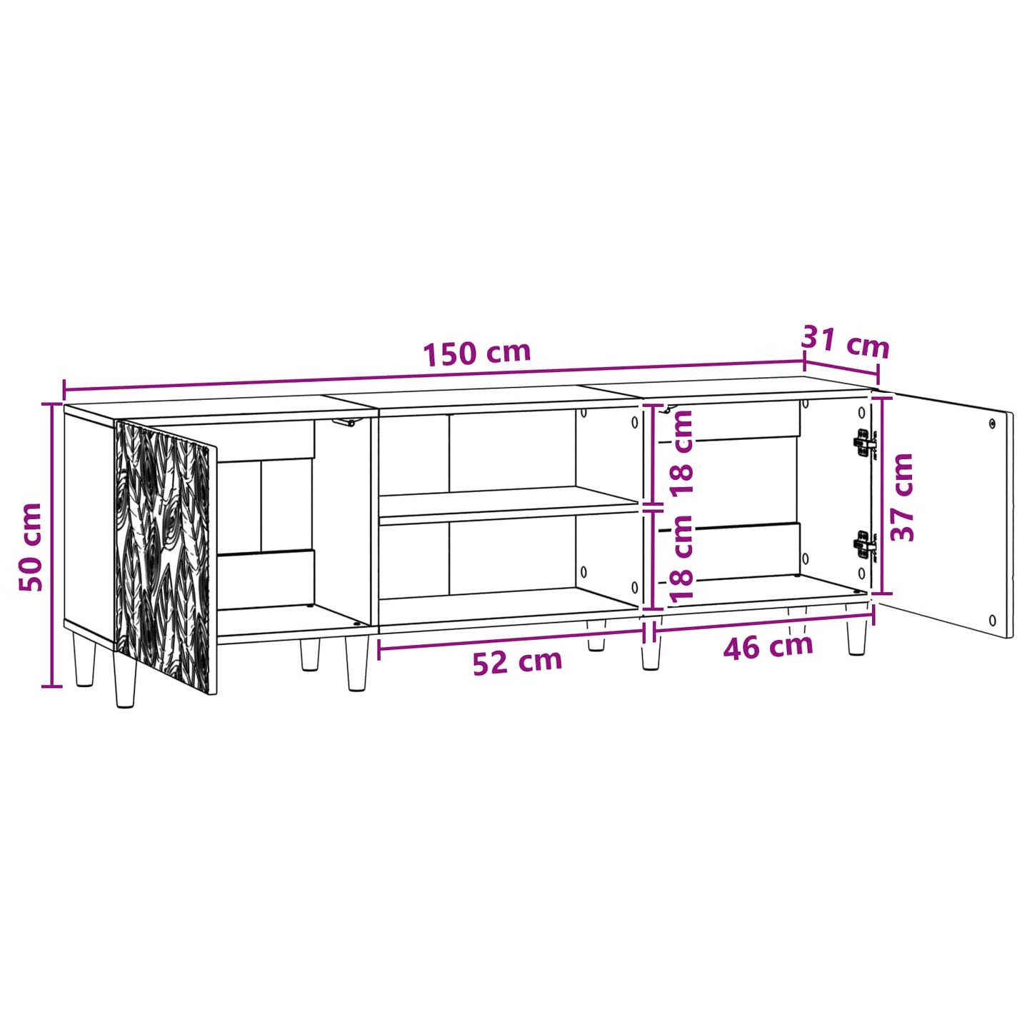 TV-kast 150 x 31 x 50 cm Artisanaal eiken Bewerkt hout is nu te koop bij PeponiXL, paradijselijk wonen!