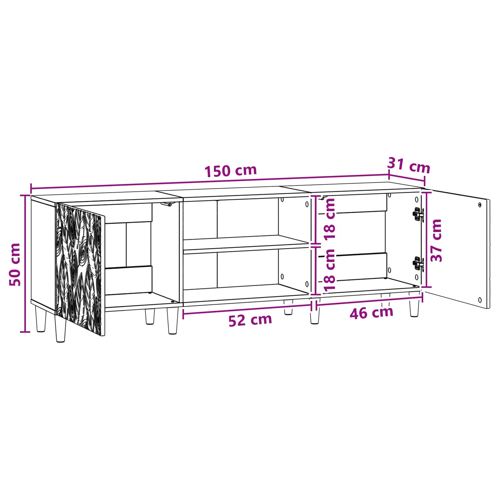 TV-kast 150 x 31 x 50 cm Artisanaal eiken Bewerkt hout is nu te koop bij PeponiXL, paradijselijk wonen!